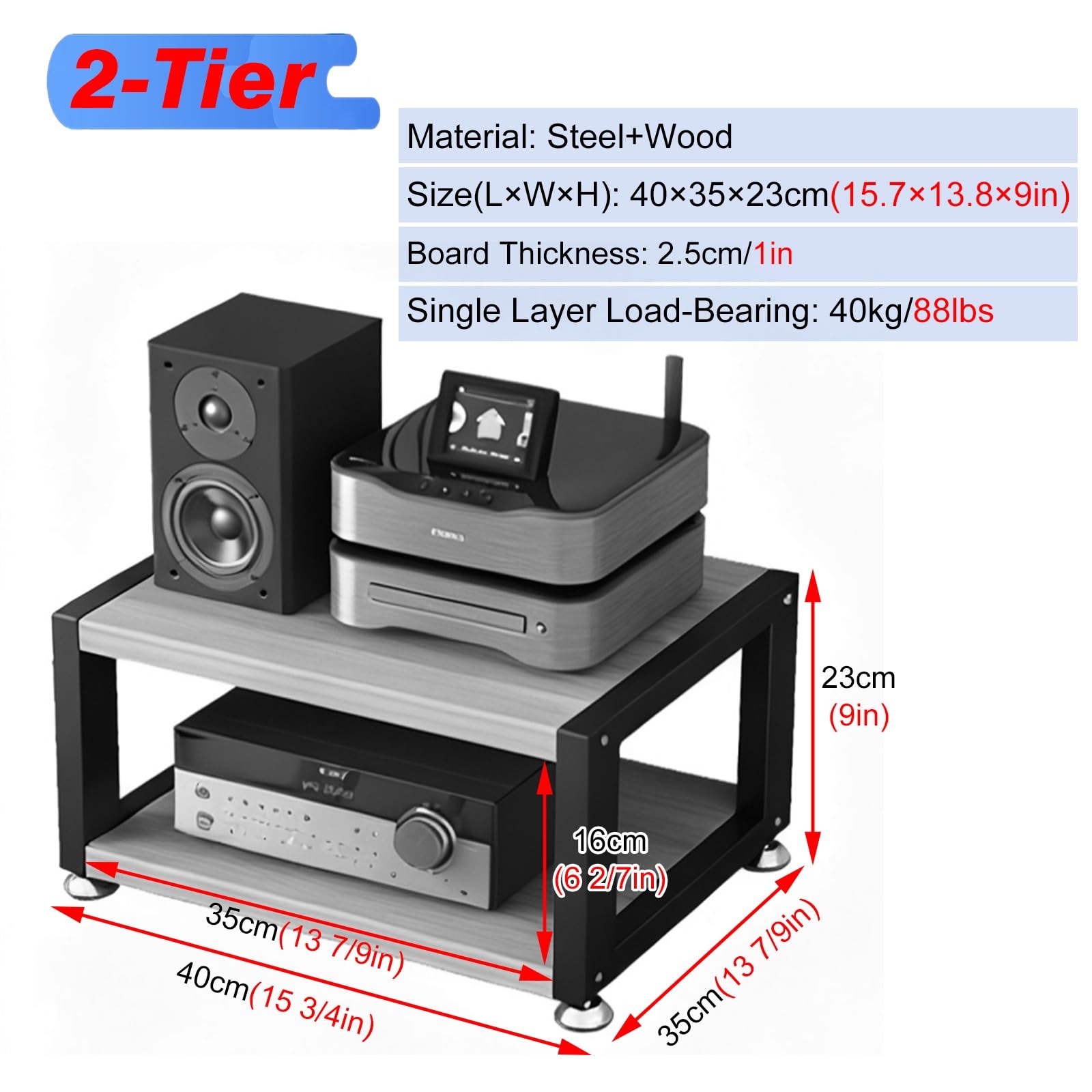 Mueble Equipo HiFi Estantería De Audio Y Vídeo De 2 3 4 Capas, Soporte para Tocadiscos, Amplificador Estéreo Torre, Soporte Vertical para Impresora.(Brown,2 Tier)