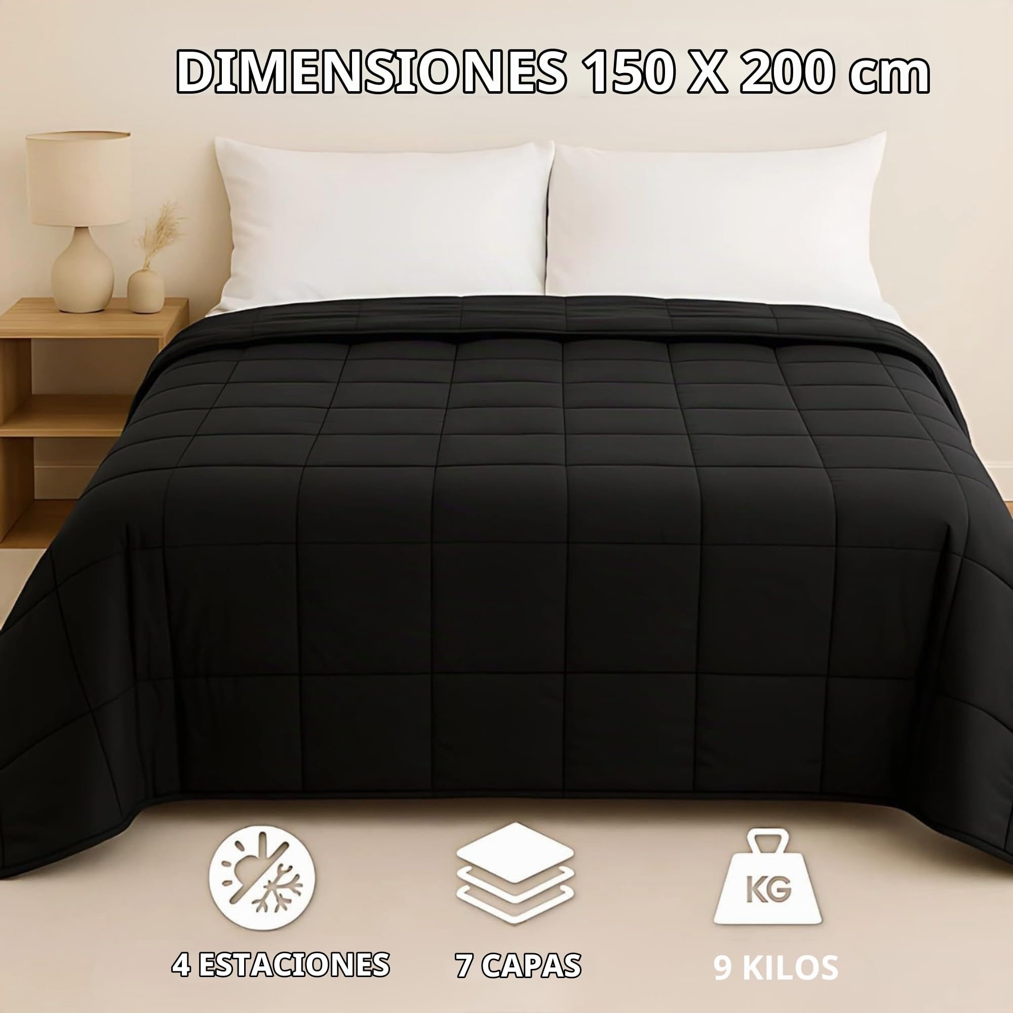 Vonia Manta de peso 9 kg - Manta pesada - Manta pesada - Manta con peso - 150 x 200 cm - Negro