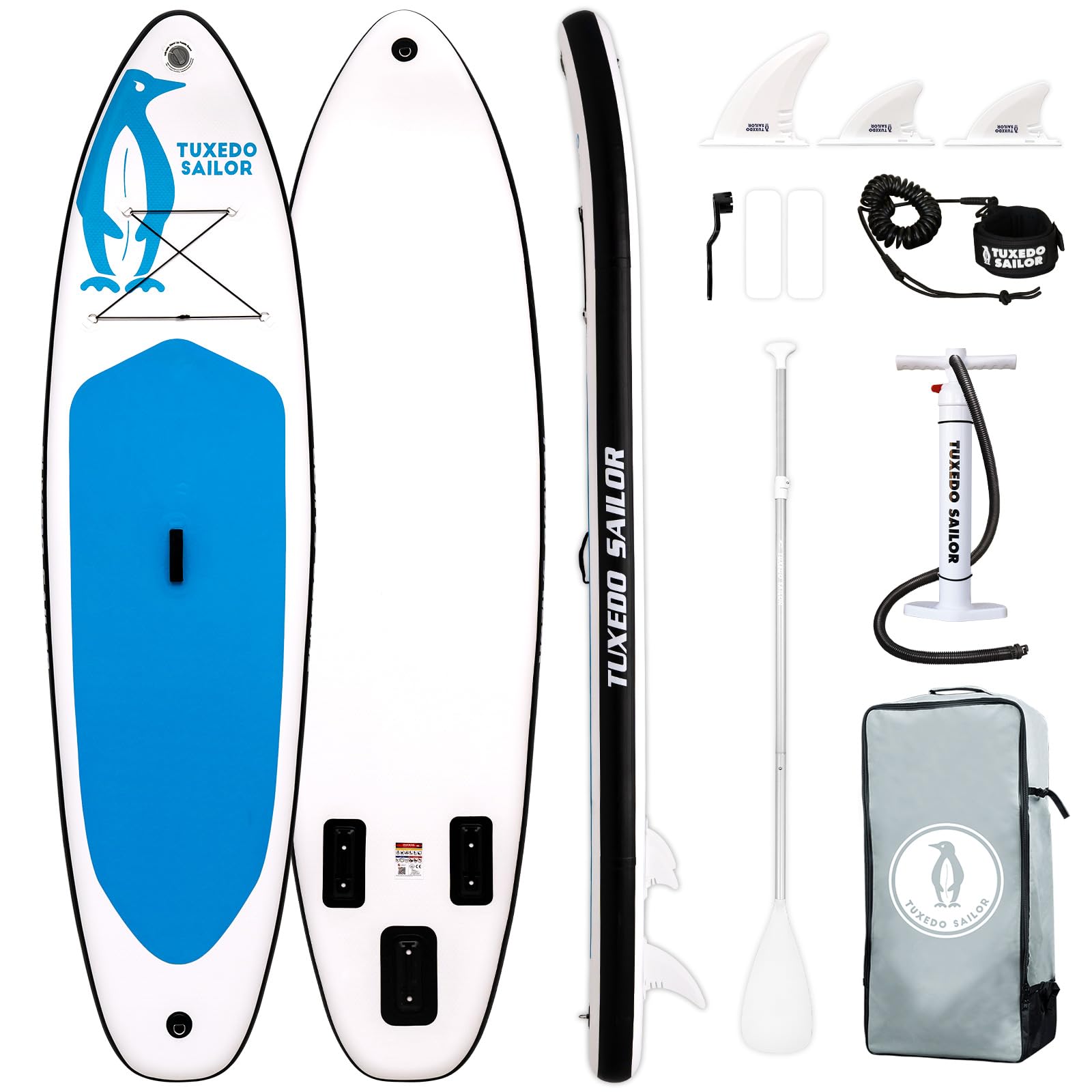 Tuxedo Sailor Tabla de Paddle Inflable de pie para Surf Hinchable de 10'6" x 33" x 6" para Todos los Niveles de Habilidad, Incluye Tablas de Remo, Aletas, Cuerdas, Bomba, Mochila, Parches
