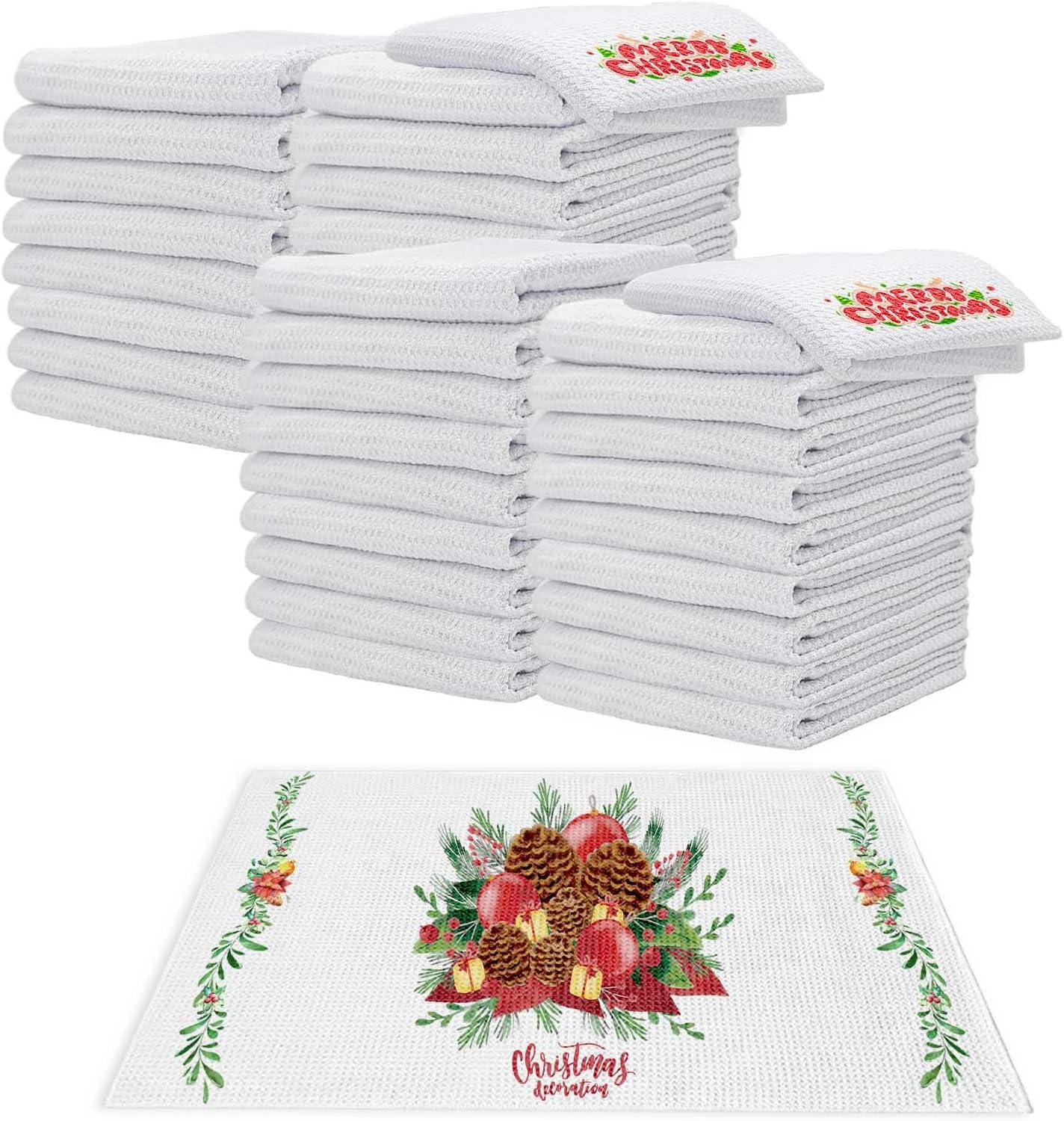 YOUKE OLA 40 Pack Sublimation White Towels Waffle Weave Kitchen Towels Blanks Microfiber Dish Drying Towel for Heat Transfer 16x28 Inch