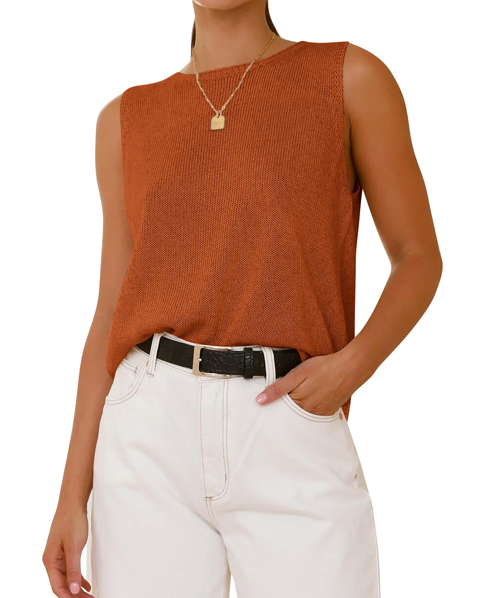 BTFBM Women's Sleeveless Sweater Vest 2026 Summer Crew Neck Ribbed Knit Lightweight Pullover Casual Loose Fit Tank Tops — view 27
