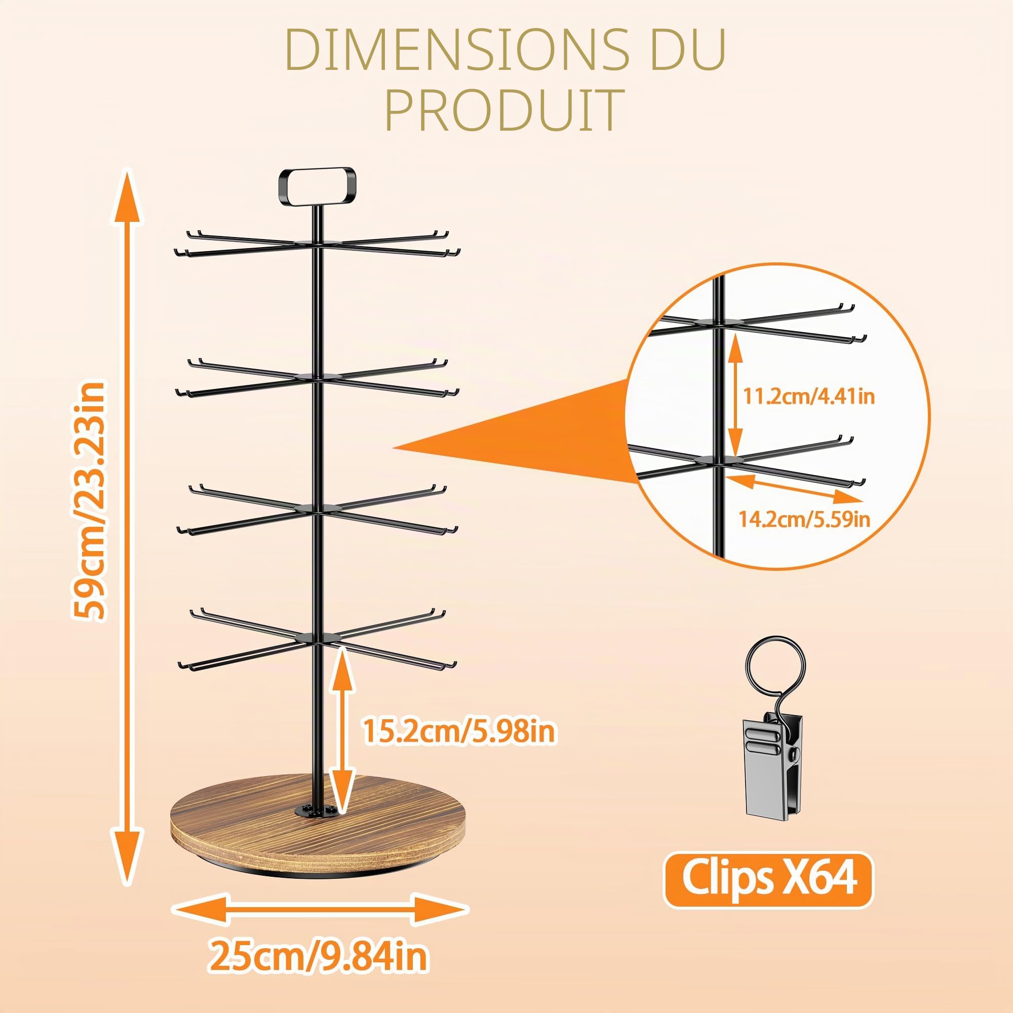 Présentoir à frites, 4 niveaux et 64 clips pour comptoir, support rotatif à 360°, présentoir à bonbons, station de rangement pour garde-manger, vente au détail, bureau (noir)