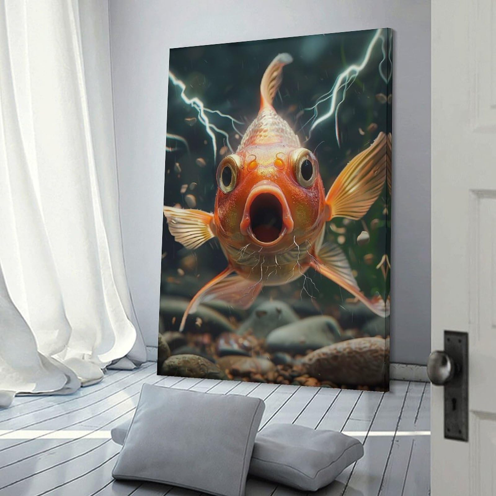 Junmoney Goldfish Lightning Hanging Wall Art 20x30inch(50x75cm), for New Homes, Bedrooms Or Workspaces, Thoughtful Wall Decor for Art Lovers