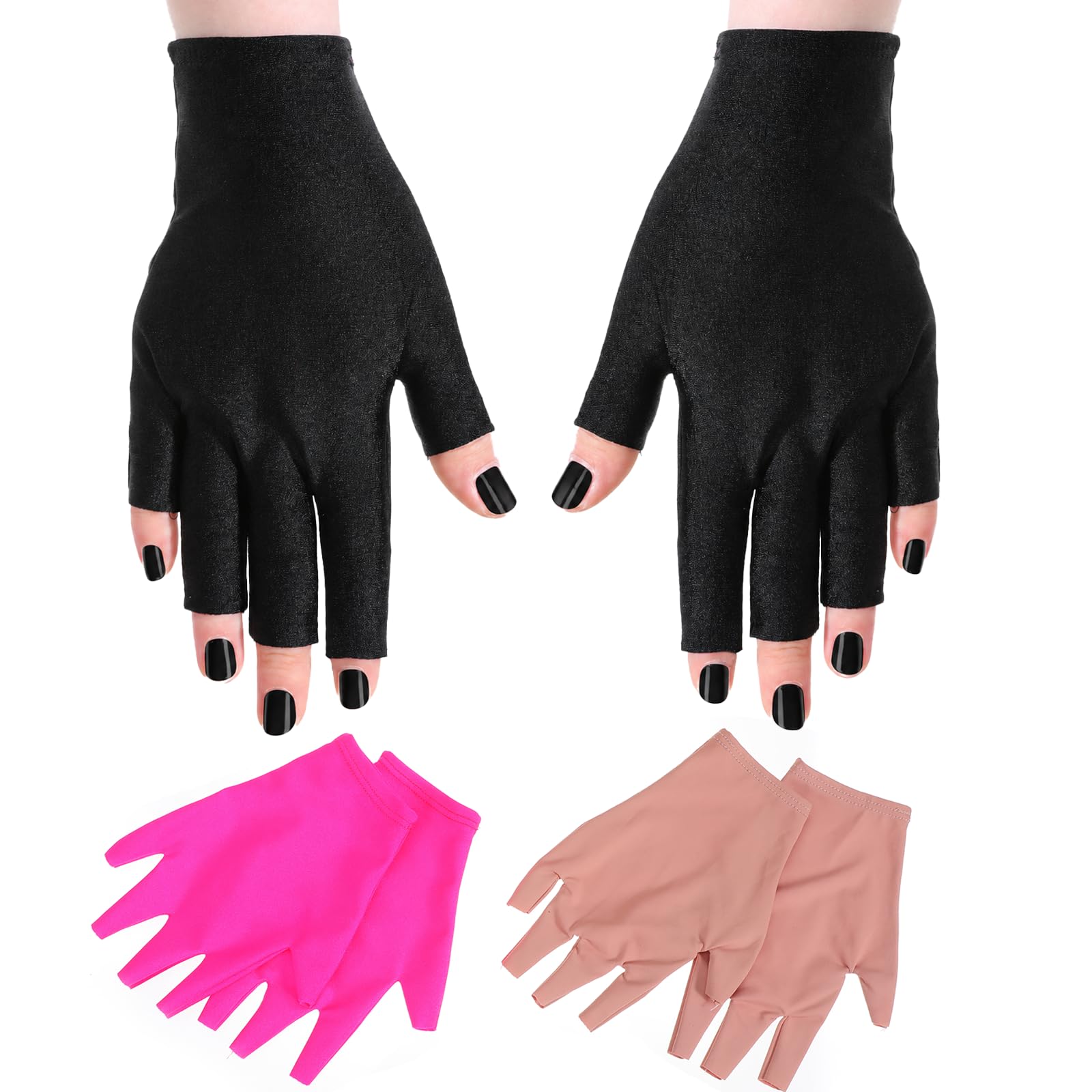 TIESOME Lot de 3 paires de gants de protection UV en gel pour manucure et nail art, respirants et extensibles, adaptés pour le salon ou l'extérieur