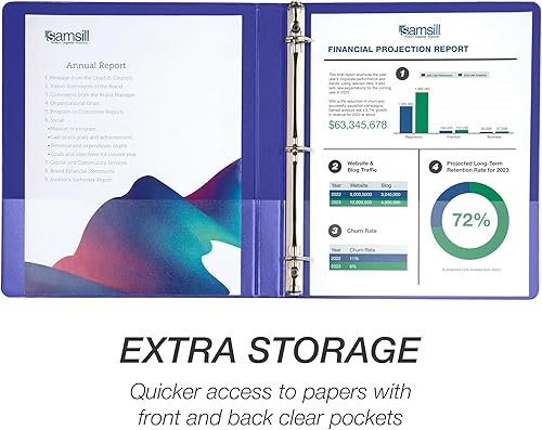 Vista 452 de Samsill Carpeta duradera de 1.5 pulgadas, fabricada en los Estados Unidos, carpeta de anillos en D, carpeta transparente personalizable, surtido