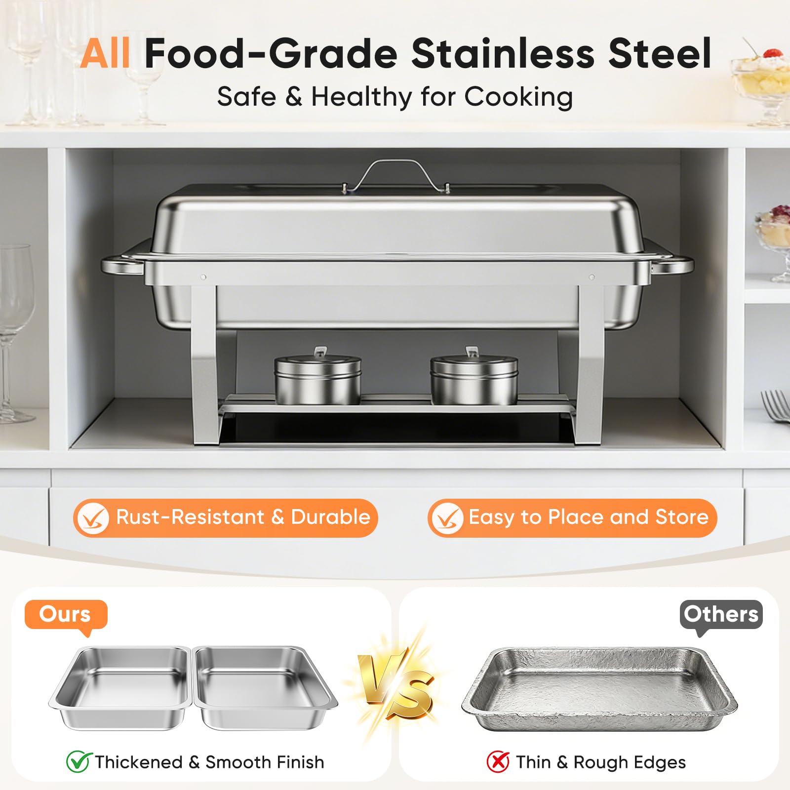 Chafing Dish Buffet 9L, Lot de 2 Chauffe-Plats en Acier Inoxydable Buffet Plat Chauffantou rechaud en Alimentaire pour Buffet,Bain Marie Professionnel,Maintien au Chaud,Traiteur,hôtel,Restaurant