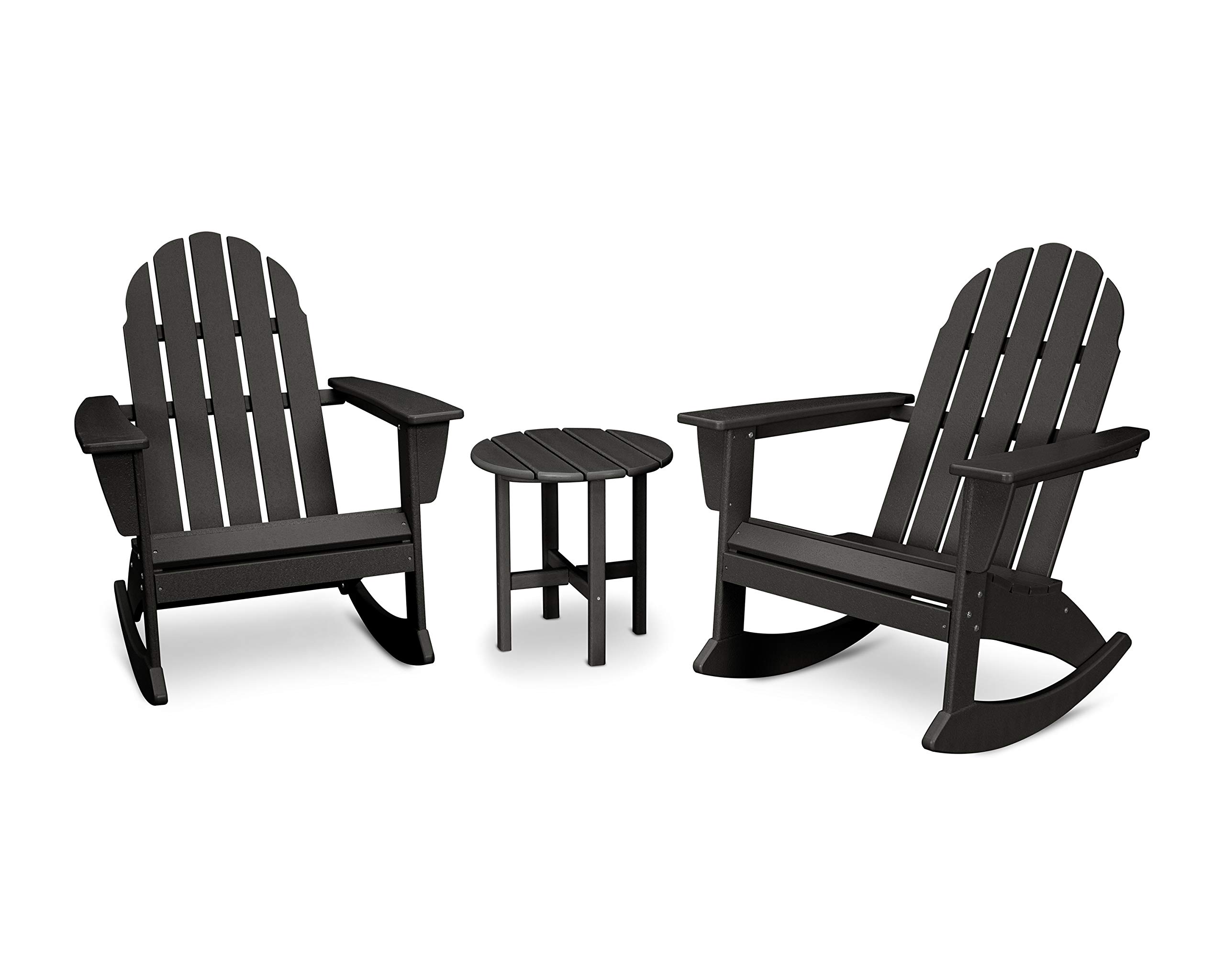 POLYWOOD Vineyard Adirondack 3-Piece Rocking Chair Set, Outdoor Patio Furniture with Side Table, HDPE All-Weather Porch Rockers, Fade-Proof, Black