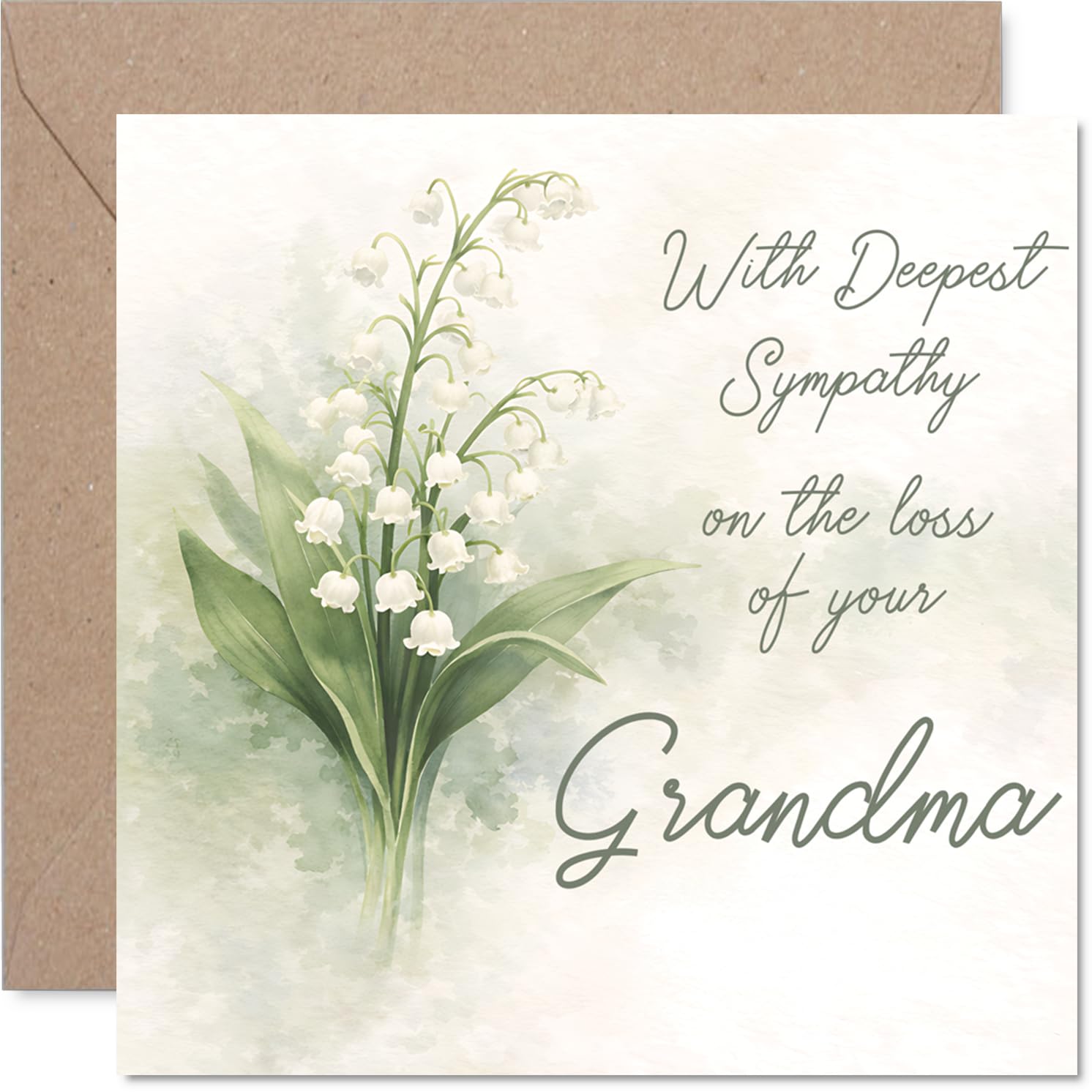 Sympathy Card - Loss of Grandma - Gentle Comfort in Hard Times - Delicate Lilies of the Valley Watercolour Illustration - 145mm Square, Envelope Included