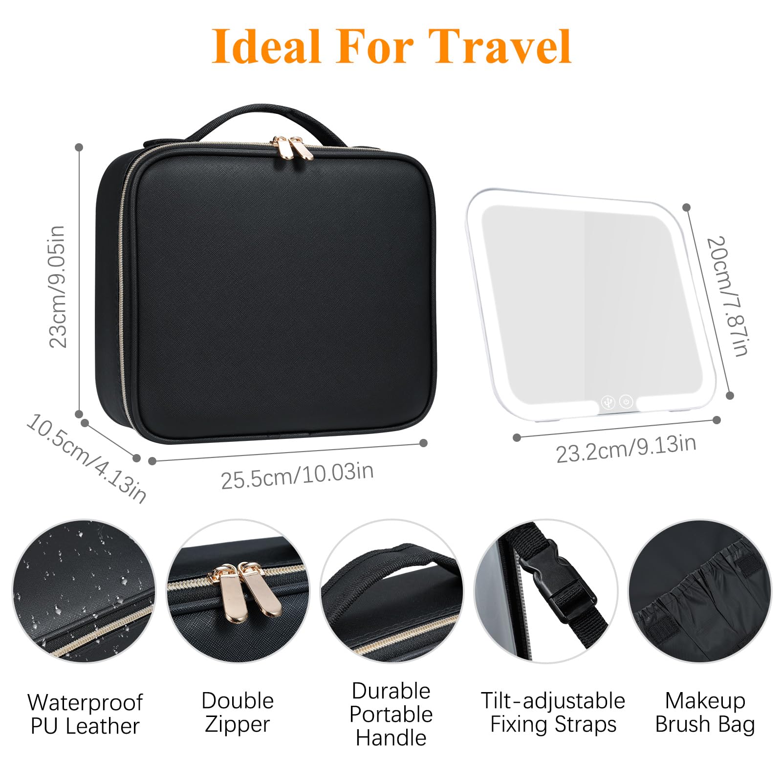 Brrnoo Organizer per Borsa per il Trucco con Specchio LED, Borsa per
