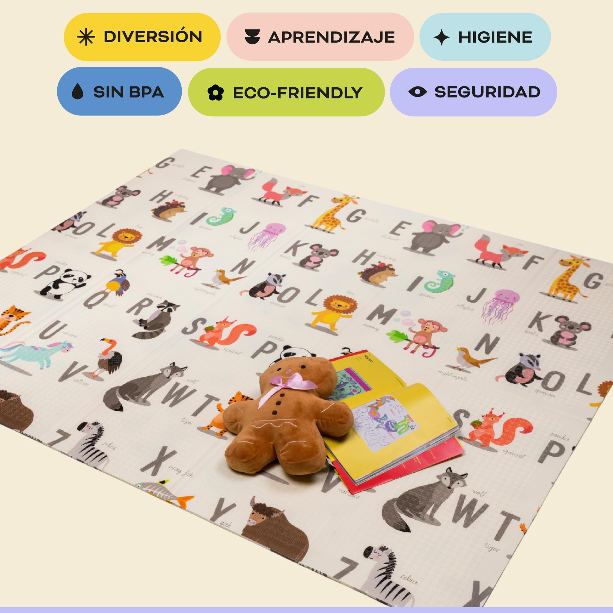 Alfombra Bebe Acolchada Plegable 150x180x1cm – Tapete Actividades Impermeable Reversible – Gimnasio Infantil – Manta Juegos y Regalo Ideal – Parque Infantil Bebé – Tapete Bebé – Colchoneta Suelo