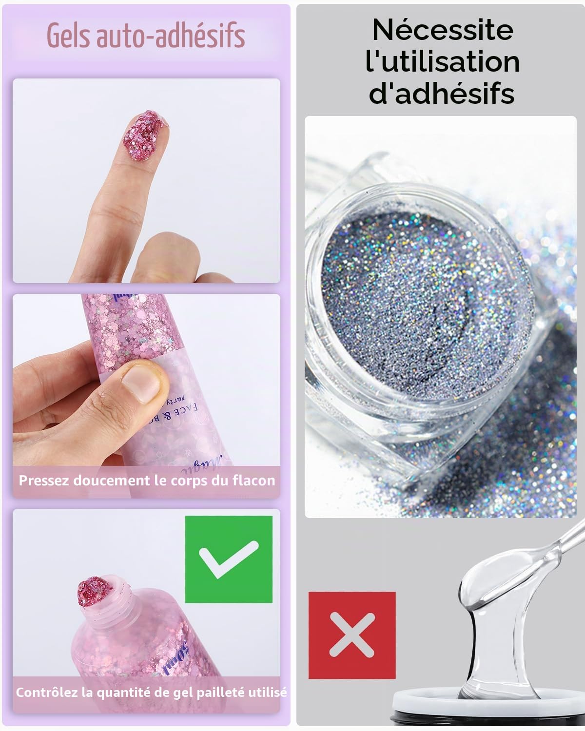4 Pièce Paillette Maquillage Gel Paillettes Gel Paillettes Visage Glitter Body Gel Chunky Paillettes pour Cheveux, Corps, Visage, pour Festival Fête Noël Pâques Maquillage Décoration (50ml)
