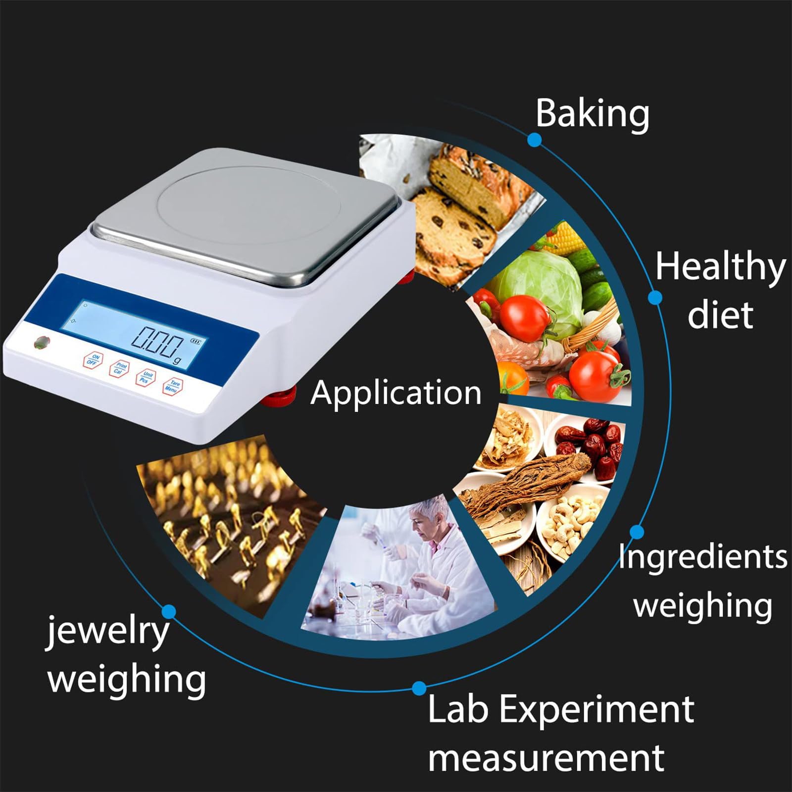Balanza de precisión electrónica Digital Balanza de Laboratorio Balanza de joyería de 1000 g x 0,01 g para Uso científico Balanza analítica de precisión de 2000 g