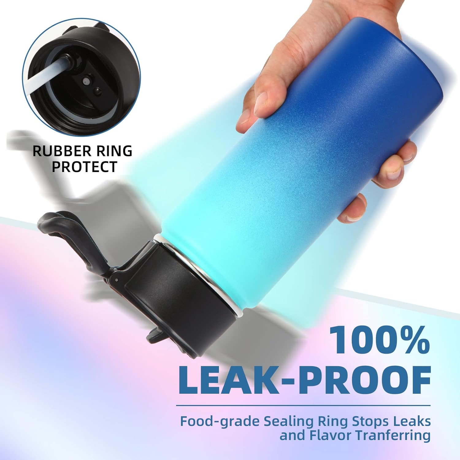 Volhoply 18oz Insulated Water Bottle Bulk 8 Pack,Kids Stainless Steel Water Bottles with Straw Lid,Wide Mouth Reusable Metal Cups,Double Wall Vacuum Sports Flask For Cold Drink(Eight Color,8 Set) - Image 5