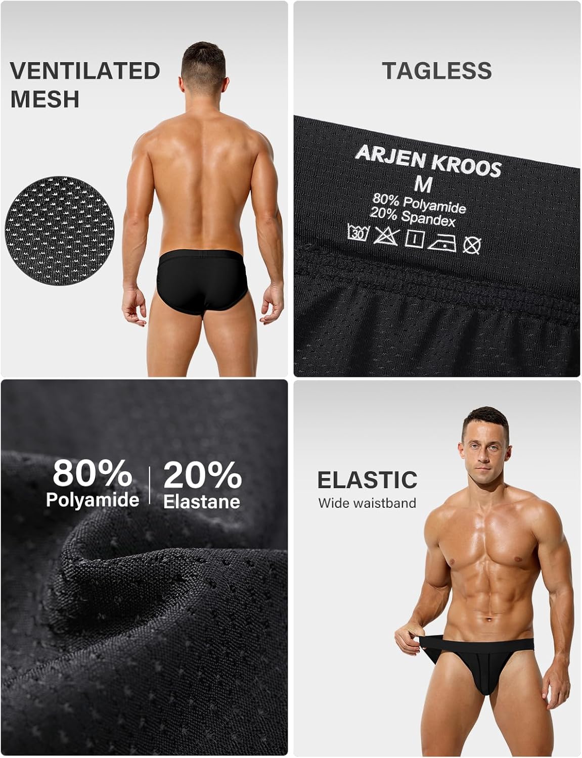 Arjen Kroos Mens Briefs Breathable Sexy Mesh Briefs Underwear Low Rise Underpants Wicking-Moisture Underwear 3 Pack - Image 3