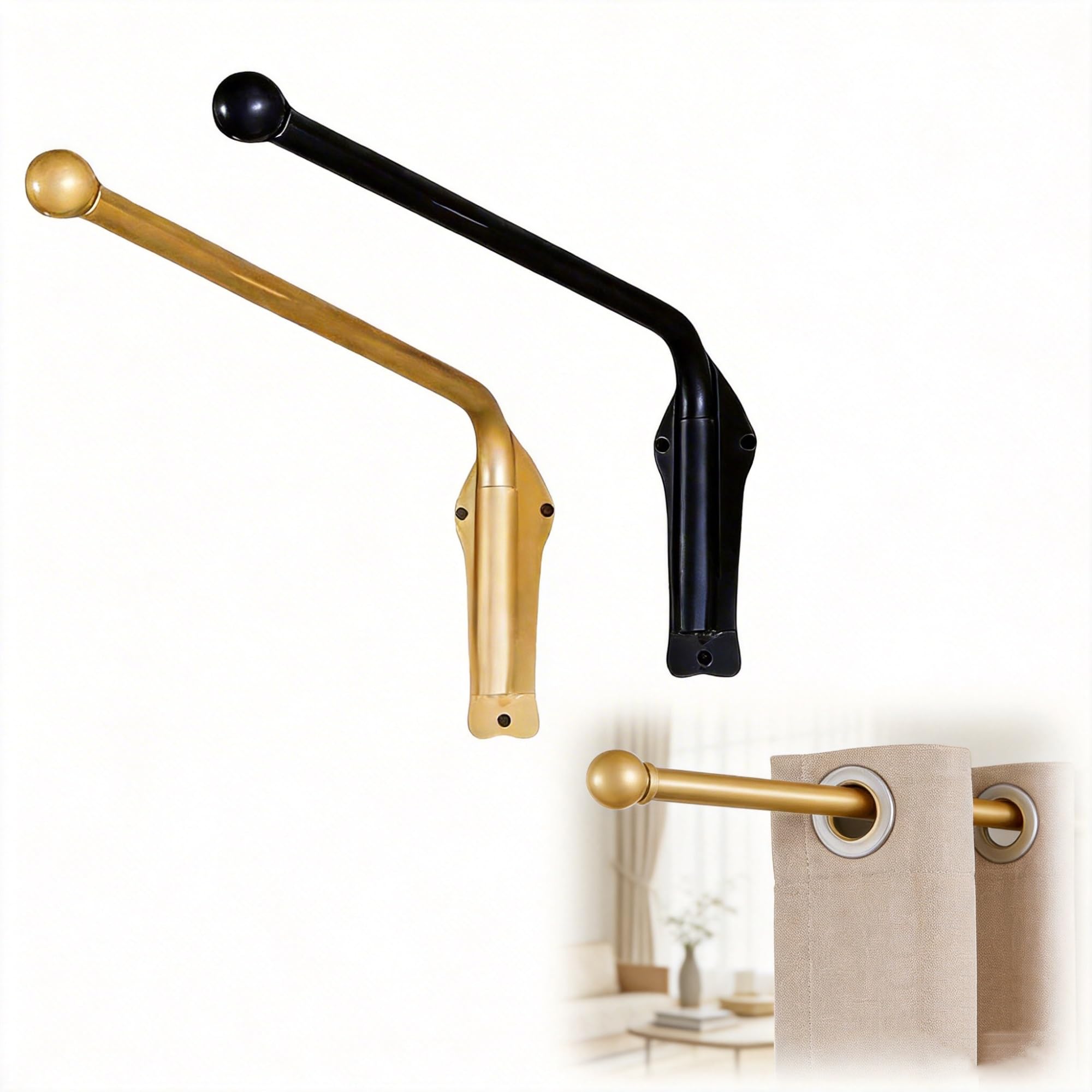 Tringle à rideaux pivotante en 2 parties, disponible en noir et or, pour panneaux latéraux. Présentoir à rideaux.(Gold Black,50cm/19.68in)