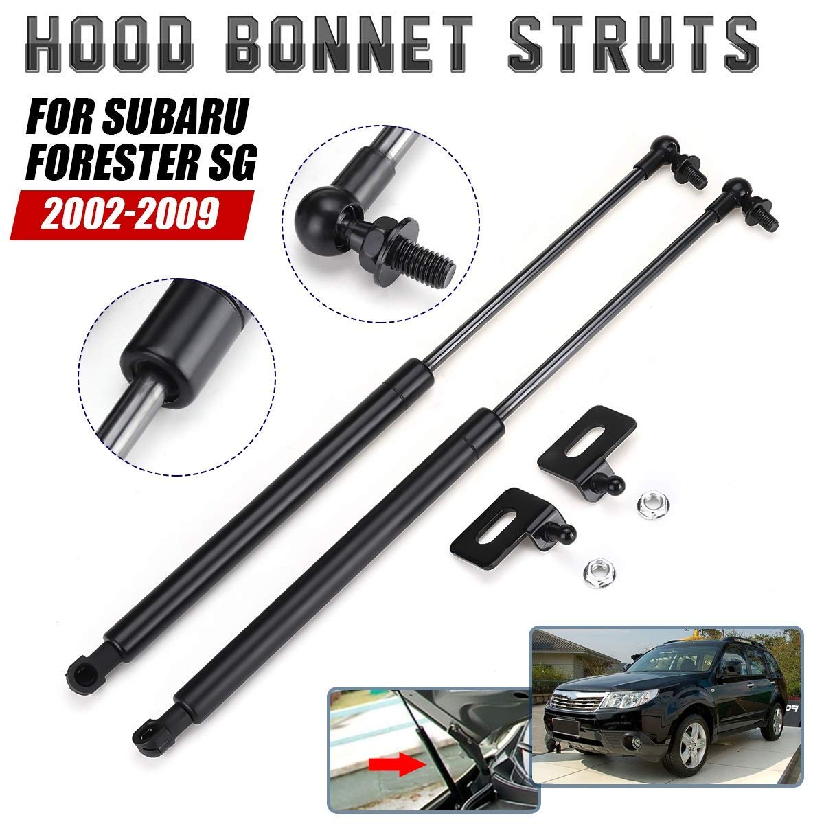 2 x Fro Engi Cover Cofano Cofano Shock Lift Struts Bar SuppoArm Gas Idraulico Adatto per Forester SG 2002 2003 2004-2009