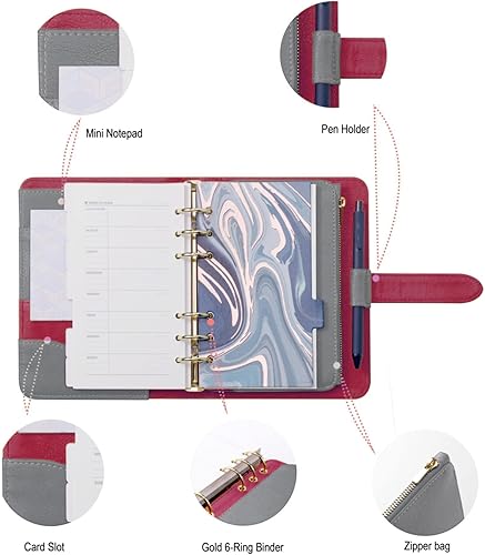 Miniatura 4 de Guokichy Diario de composición de viaje, cuaderno de anillos redondos, planificador de botones, organizador de notas personales, calendario de notas
