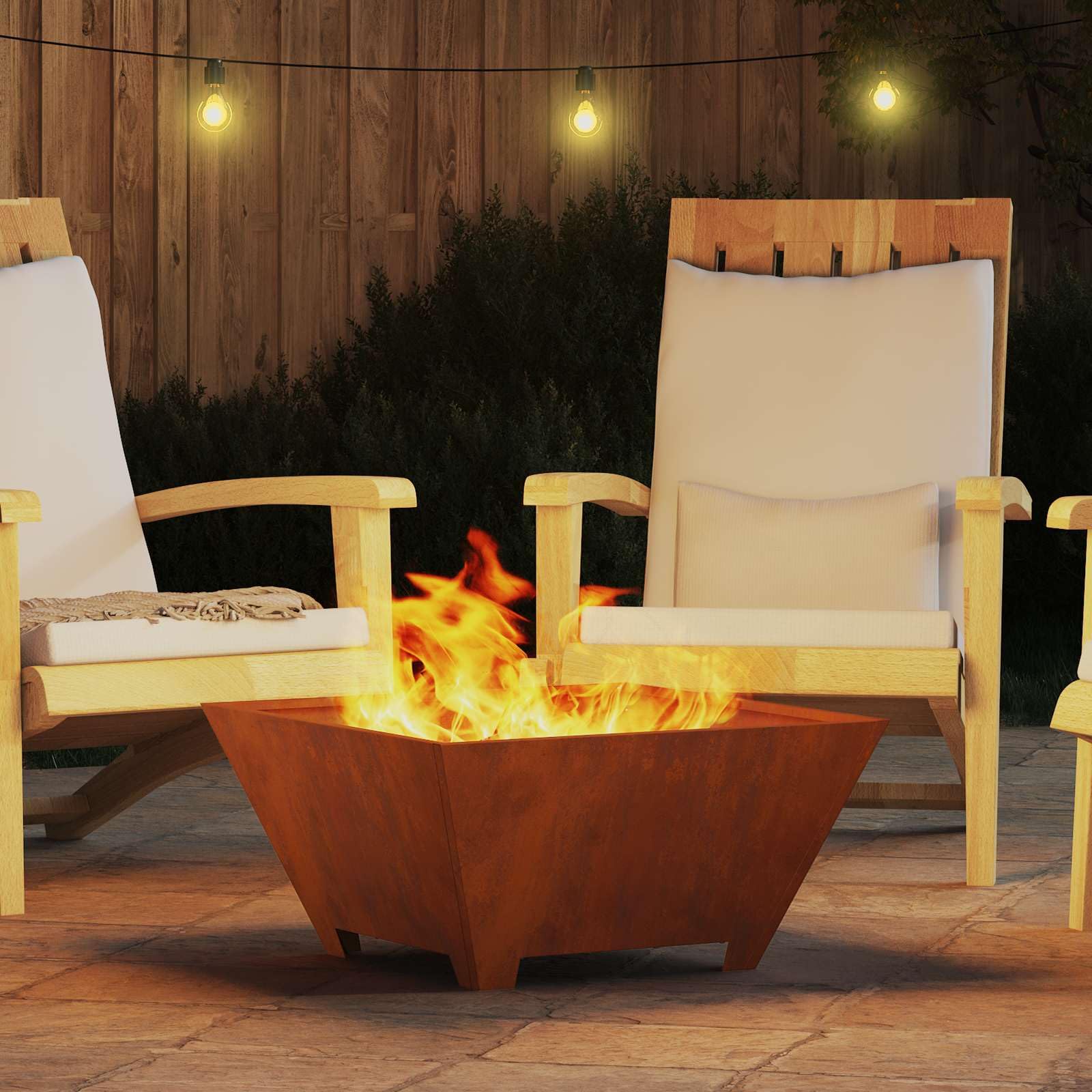 Brasero marrón de 60 x 60 x 30 cm, acero resistente a la intemperie, para jardín, terraza, brasero al aire libre, con construcción resistente al calor, duradera y portátil para noches