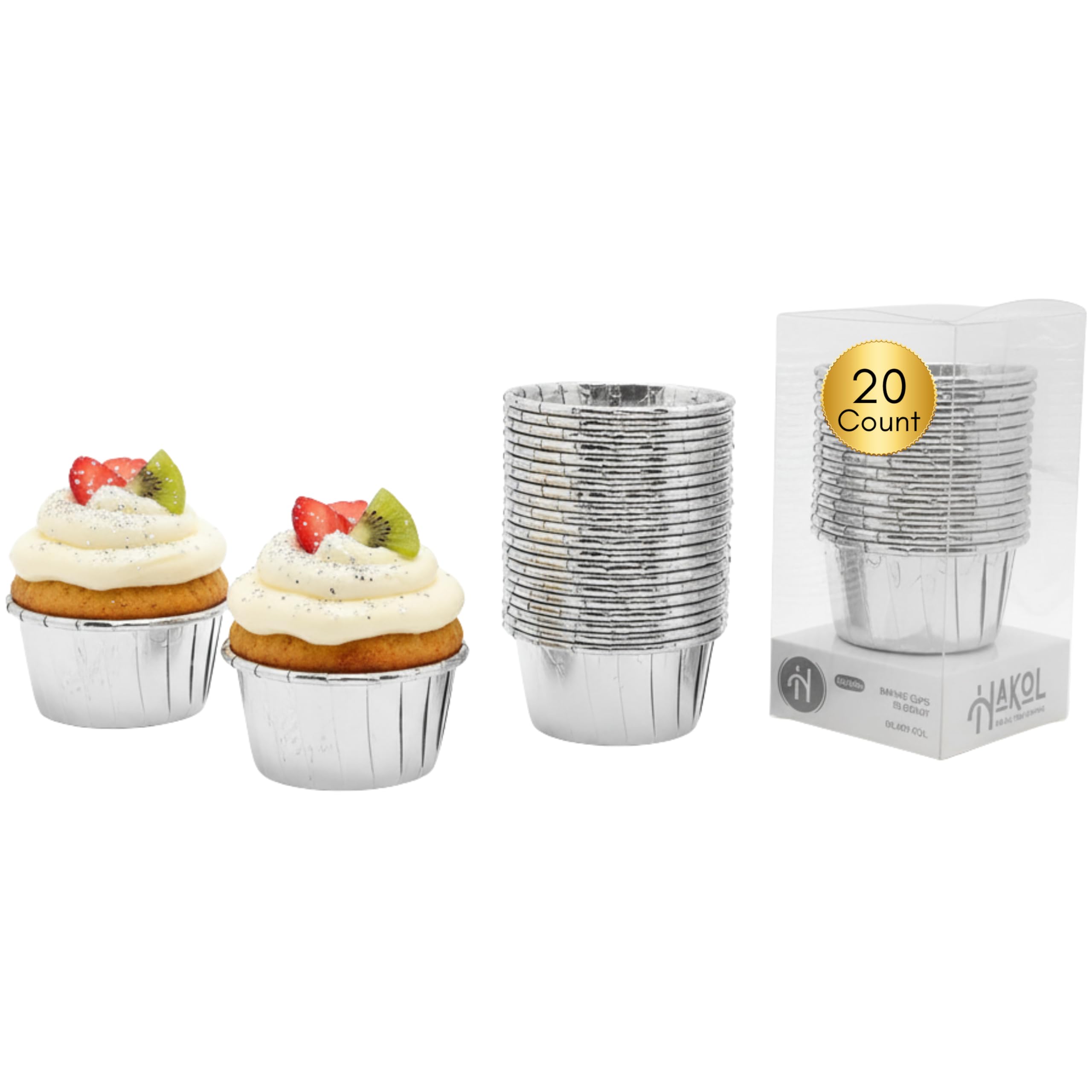 20 Pack Silver Rim Foil Muffins Cupcake Cases – 3×3.8cm Muffin Liners for Baking Cupcakes, Muffins & Sweet Treats – Greaseproof Foil Cups for Parties, Weddings & Celebrations (Silver)