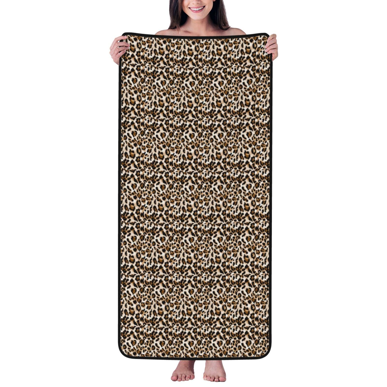 JBJGKHLP Leopard Print Women Men Couples Coral Velvet Bath Towel Ultra-Soft For Home Bathroom Travel