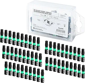 Security Tamper Proof Torx Impact Driver Bit Set, 1/4" Hex-Shank S2 Steel Mini Star, CNC Machined Tips, 1" Long 50pack (TT30) Magnetic Torque With Storage Box