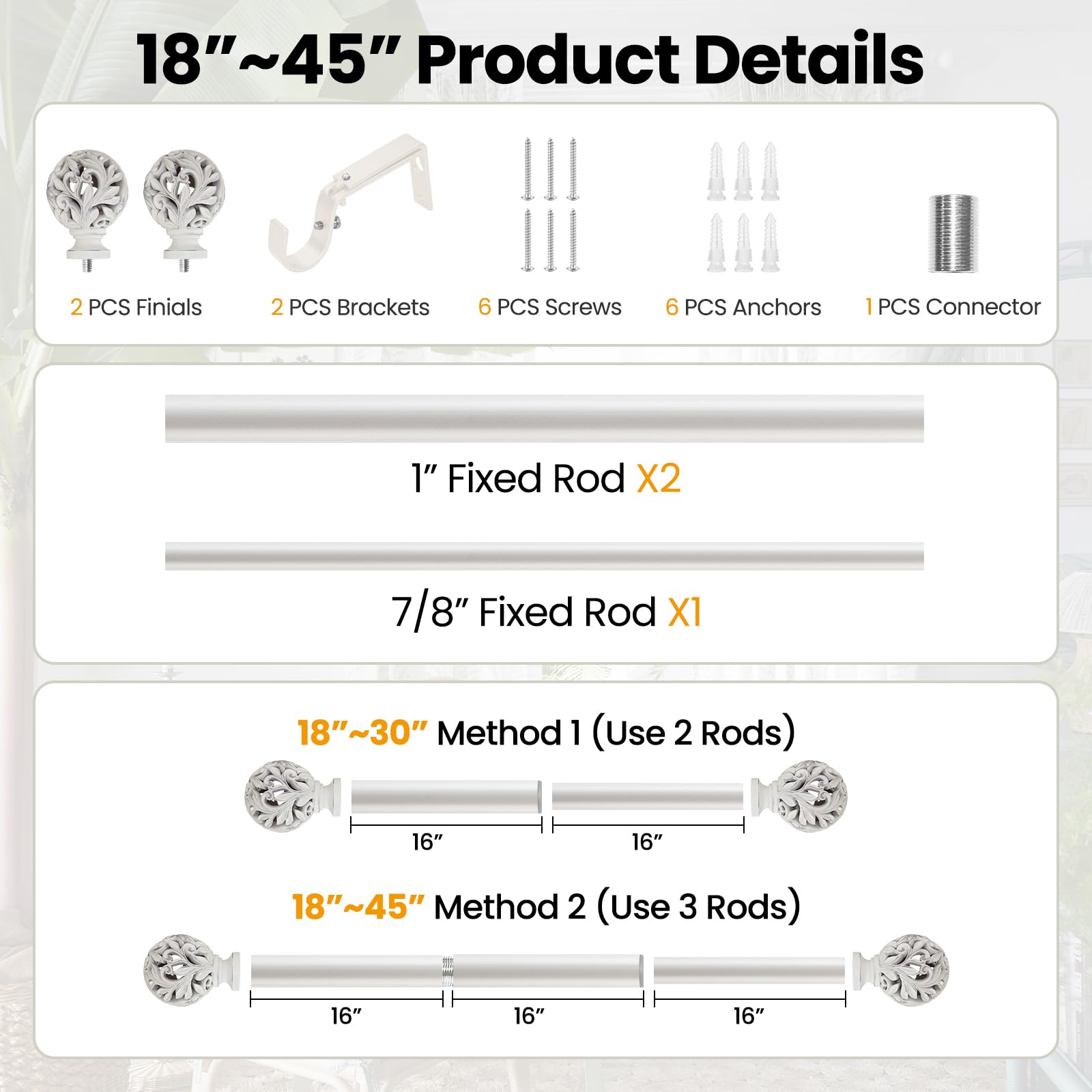 Ycolnaefllr Curtain Poles 46 to 114 cm, Gold Curtain Rod for
