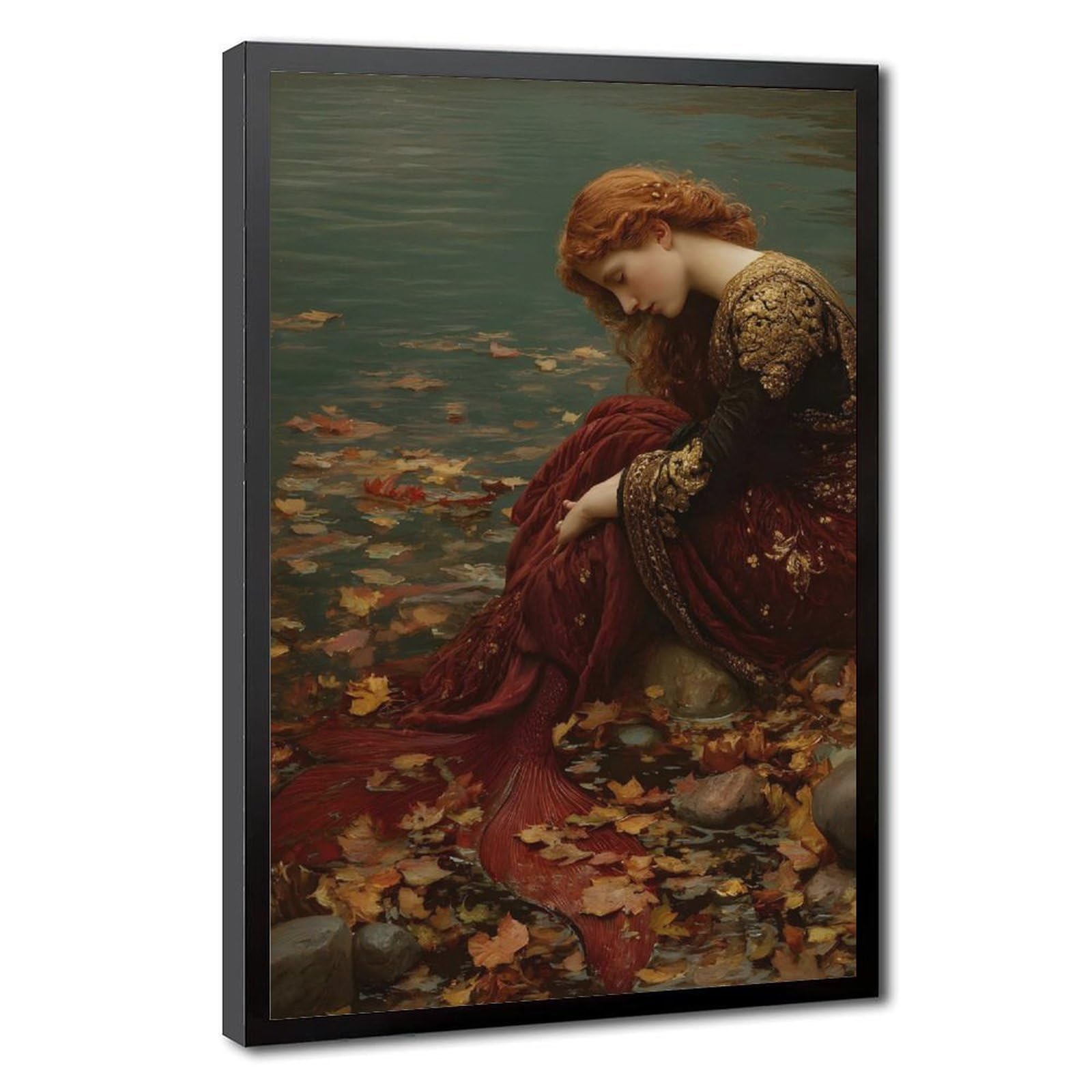 Bareronor Moody Mermaid Canvas Poster Bedroom Decor Landscape Office Room Decor Gift 12" L X 18" W