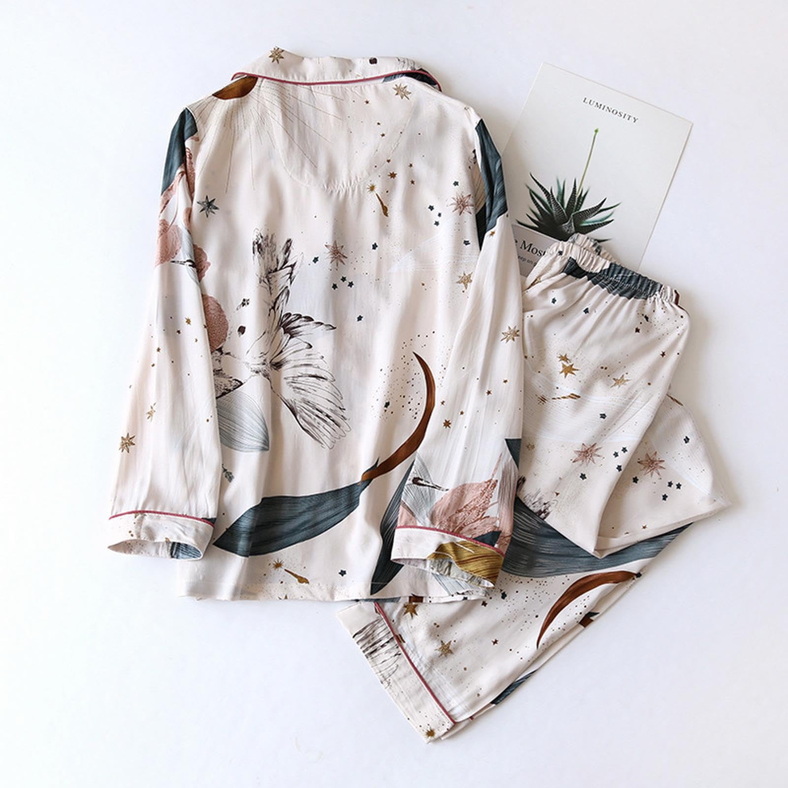 Pigiama Donna Set A Due Pezzi Donni da Donna per La Primavera Autumn Inverno Inverno A Maniche Lunghe Viscose Canci di Cotone Sust Women Sleep Abbigliamento Piajama Set