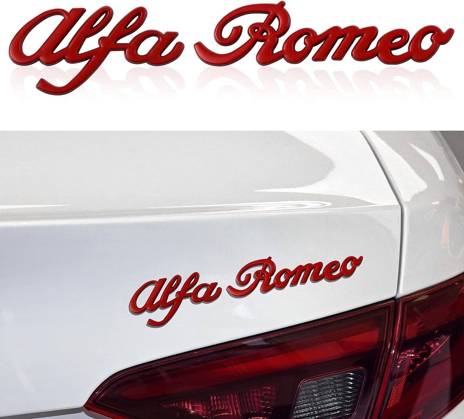 Metal 3D Car Styling Sticker Accessories Compatible with Alfa Romeo Body Side Fender Car Rear Trunk Letters Badge Logo Emblem Labeling Decal (Red)