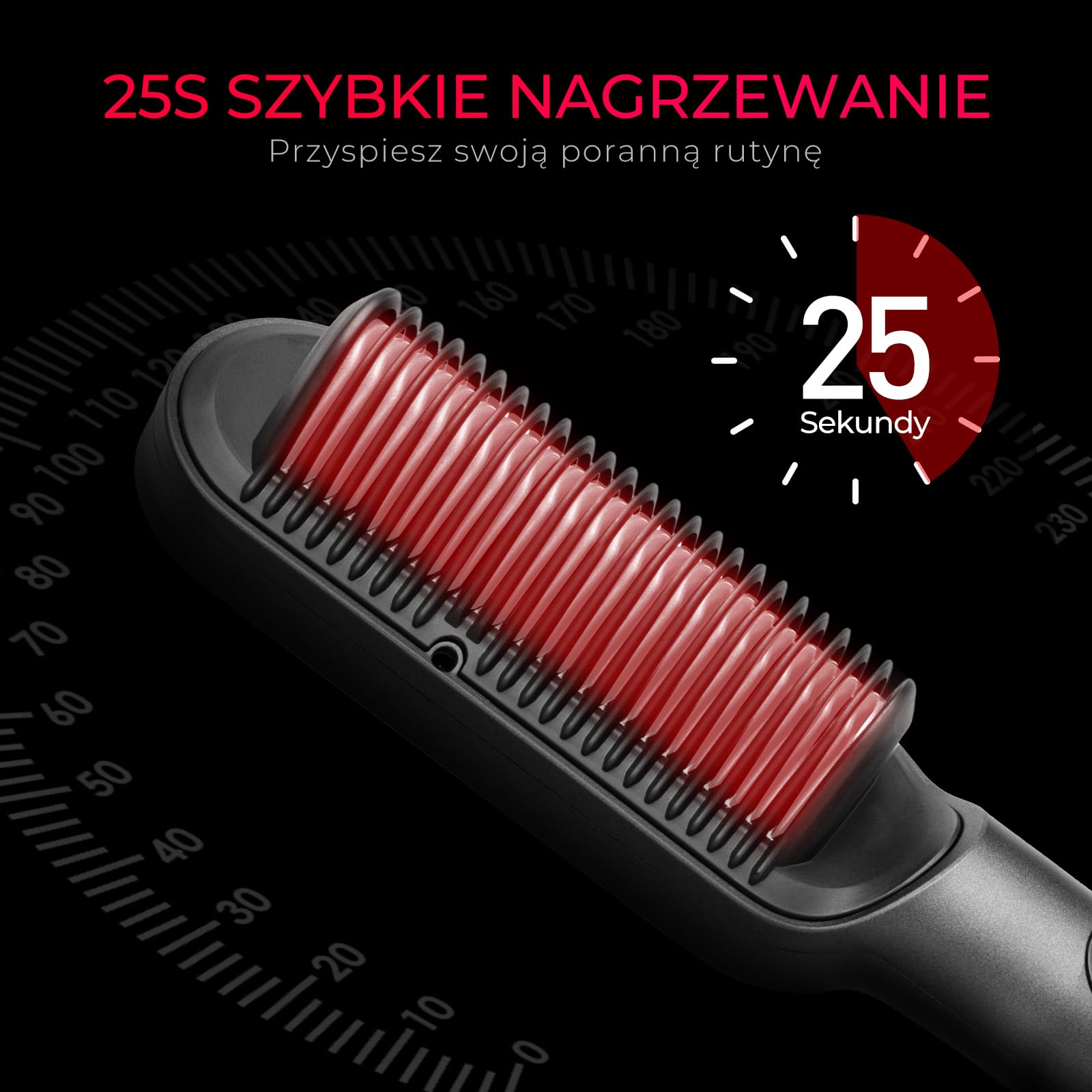 TYMO RING PLUS Ionic Hair Straightener Comb – szczotka do prostowania włosów z powłoką nano-tytanową zapewnia równomierne nagrzewanie, 9 ustawień temperatury i ekran LCD