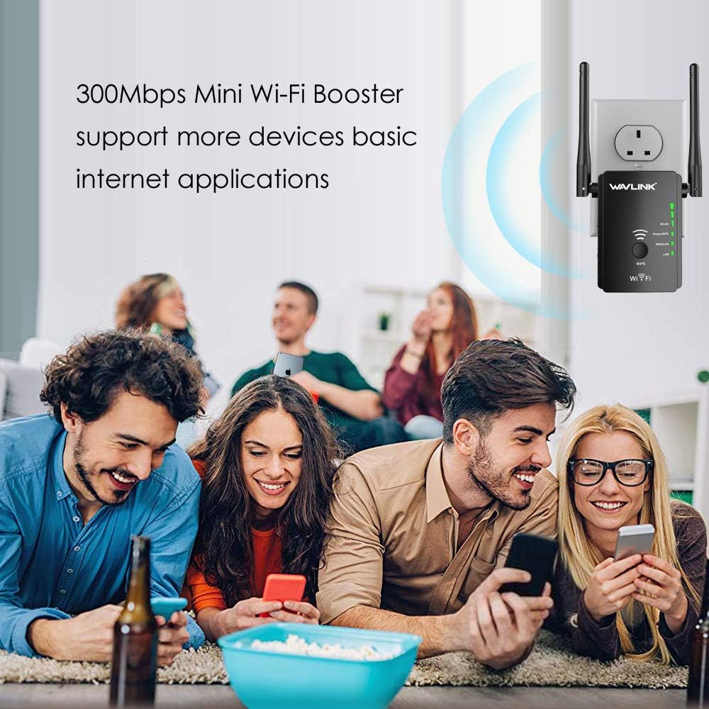 WiFi Repeater, WAVLINK 300Mbps WiFi Range Extender for Home, 2.4GHz Band with Dual Ethernet Port, External Antenna and WPS Button, Wall Plug