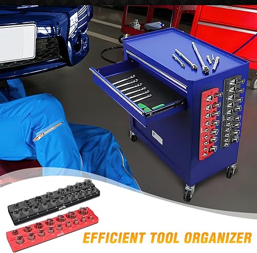 Miniatura 7 de GOOACC Juego de organizador magnético de enchufes de 12 pulgada, 2 organizadores de soportes de enchufes métrico y SAE, bandeja organizadora de