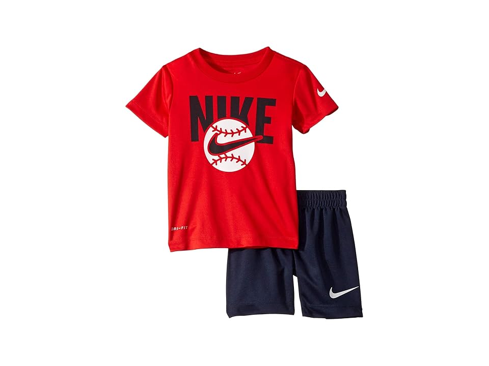 

Nike Kids Sport Short Sleeve Tee Shorts Set (Toddler) (Obsidian) Boy's Active Sets, Brown