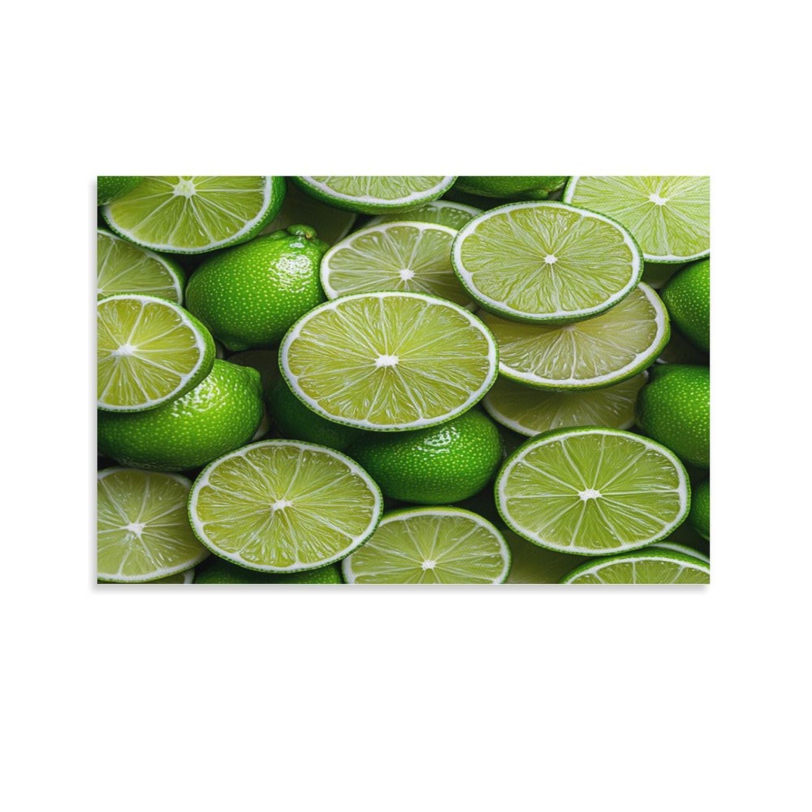 CPLVKWRQJ Fresh Lime Slices Single Vibrant Citrus Style Canvas Wall Art - Birthday Gift Office Canvas Print Fade Resistant Wall Decor 24x36inch(60x90cm)