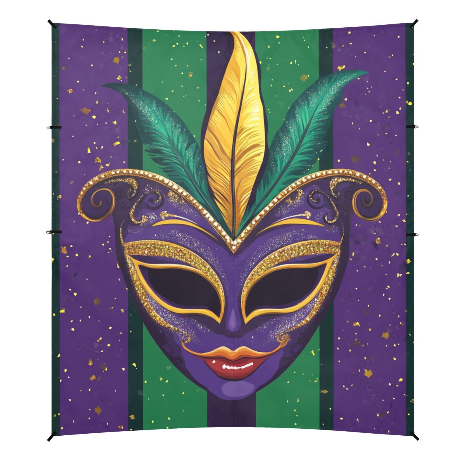 Mardi Gras Carnival Jewel Feather Lipstick Foldable Beach Tent UPF50+ Protection Water-Resistant Large Sun Shade with Sand Shovel for Backyard, Grassland, Park
