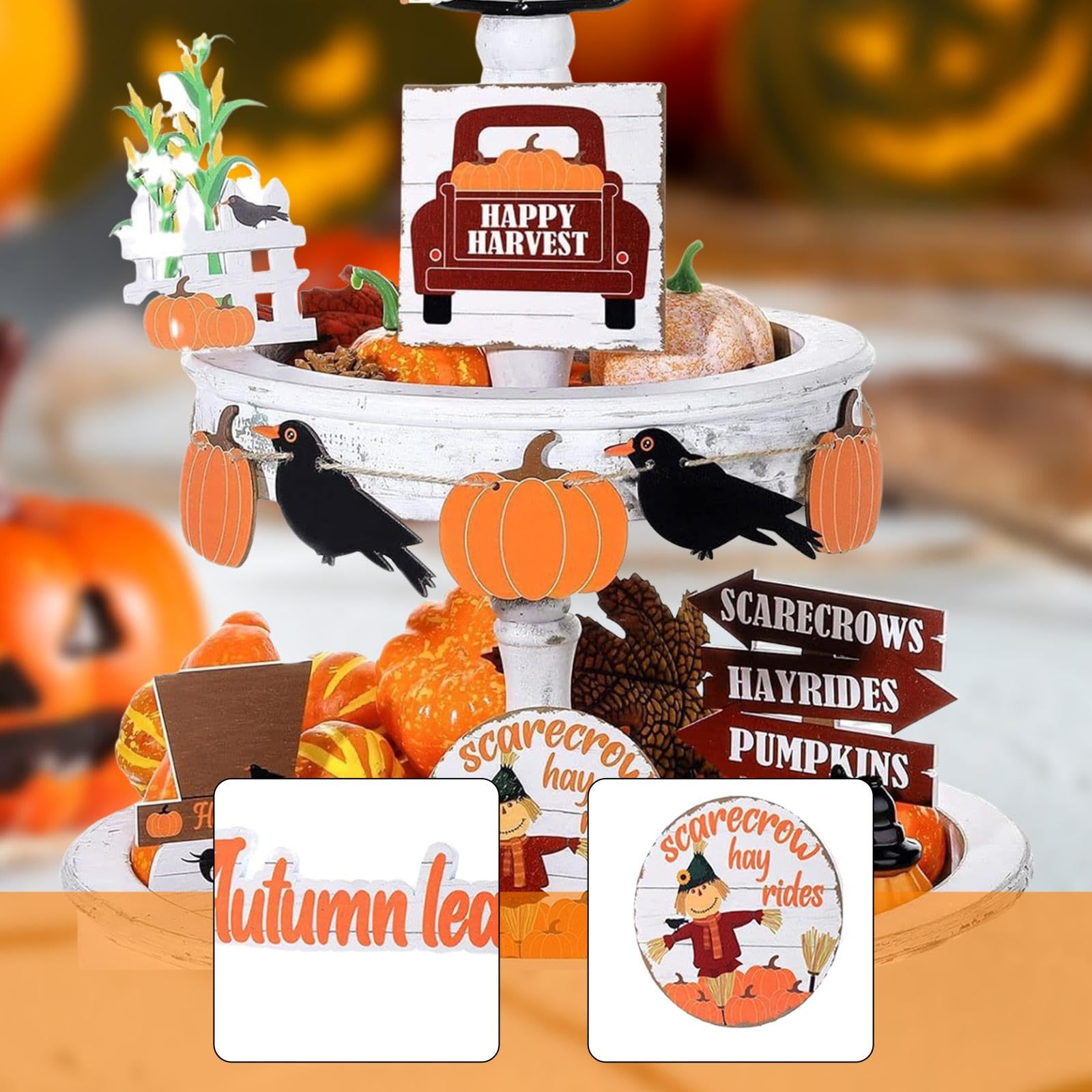 perfk Decorazione Autunnale a Forma di Vassoio a più Livelli, Decorazione Autunnale a Forma di Zucca, Cartello Decorativo da Tavolo, Rustica da Fattoria per