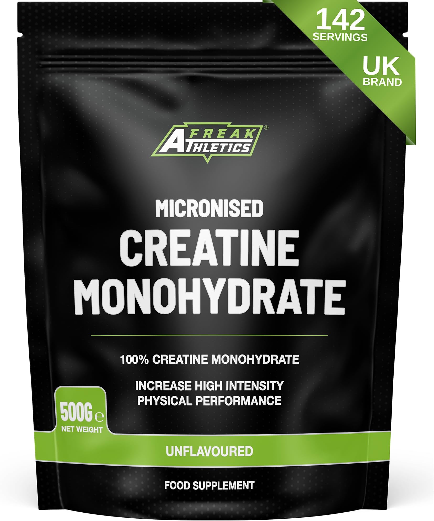 Freak Athletics Creatine Monohydrate Powder 500g (142 Servings Unflavoured) 100% Micronised Creatine Powder