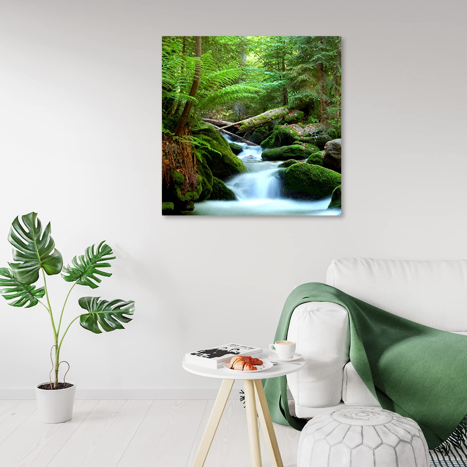 Tableau Déco Sur Toile 70x50cm - Cascade, Pierres & Eau, Style Nature Moderne, Marque ARTTOR, Neuf