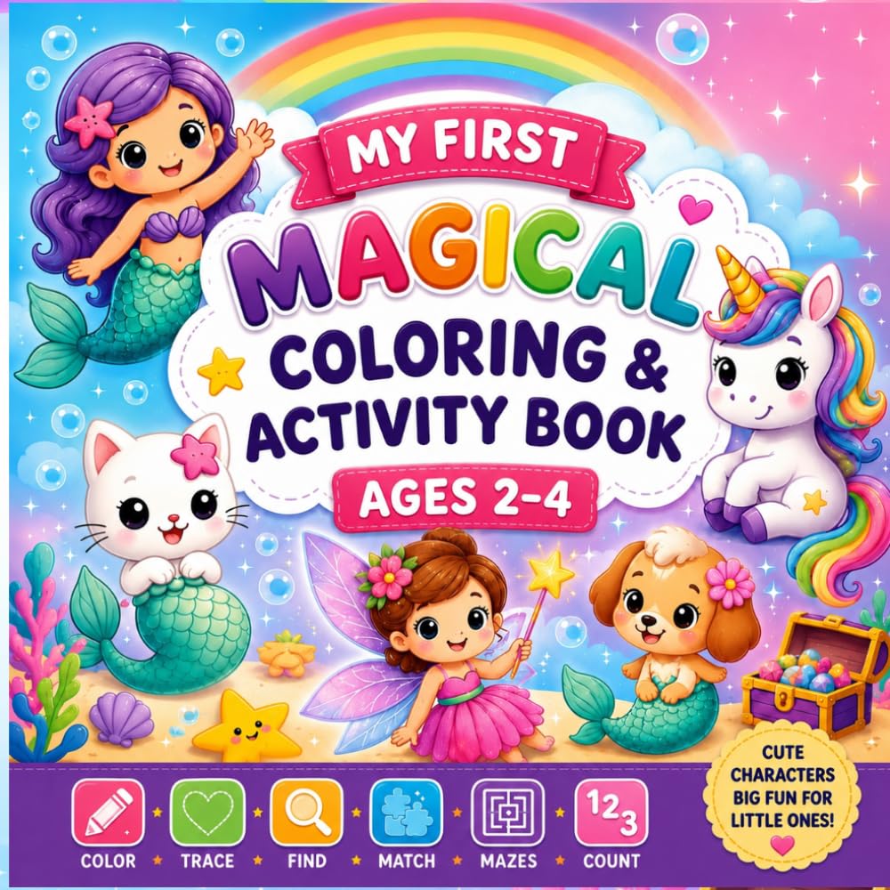 My First Magical Coloring & Activity Book: Cute Mermaids, Unicorns, Fairies, Dragons, Tracing, Mazes, Counting, Matching & Coloring | Ages 2–4 (My First Learning)