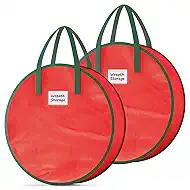 Criusia Wreath Storage Container, 2 Pack Christmas Wreath Storage Bag with Sturdy Handle, Two-Way Zipper,Durable Wreath Storage Organizer Box for Holiday Decoration (Red, 24"x8")