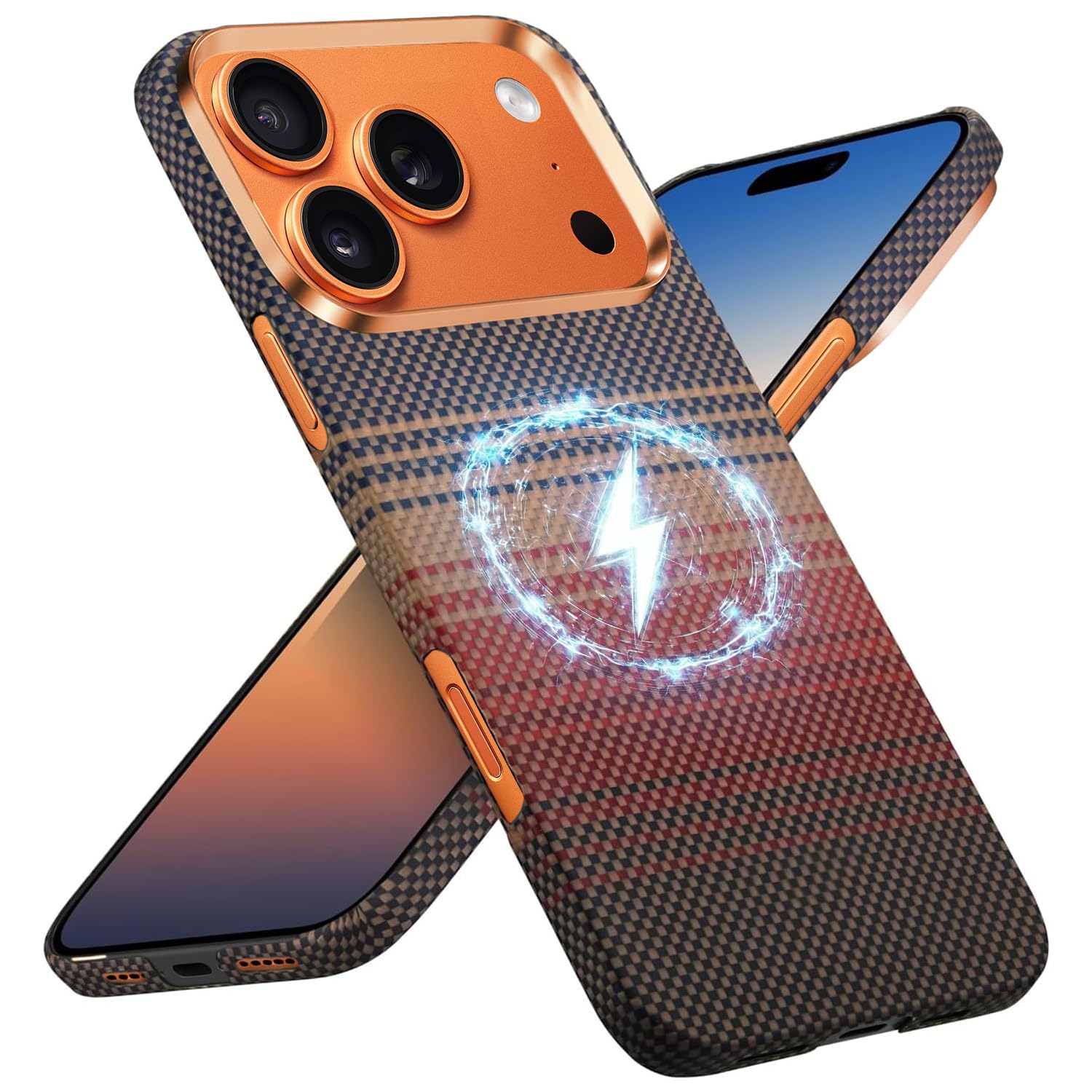 For iPhone 17 Pro Max Case: Carbon Fiber Texture Magnetic Charging Compatible - Ultra Slim Lightweight Shockproof - Stylish Minimalist Design for Business Professionals (Gold, 17 Pro Max) 17 Pro Max Gold