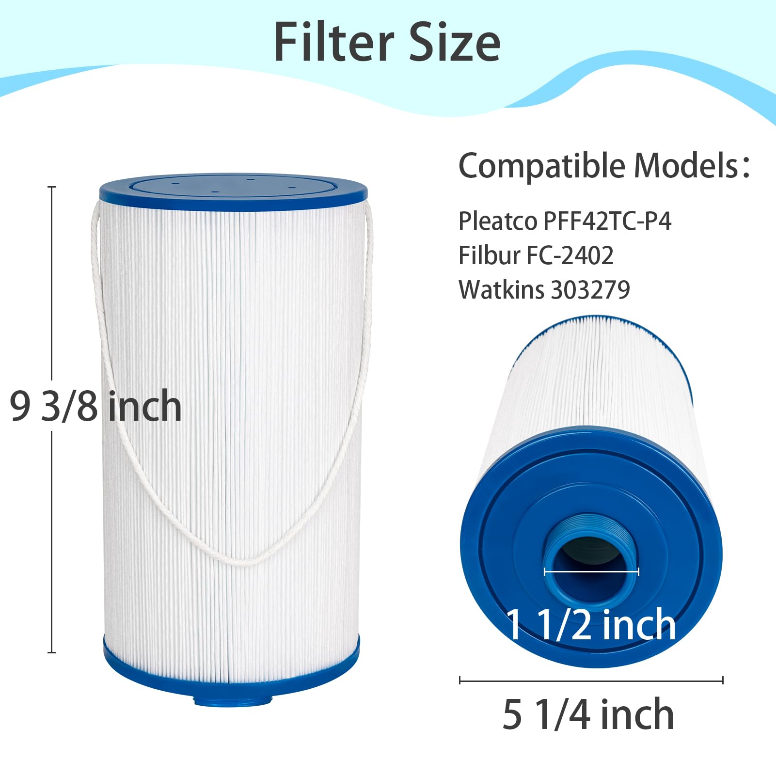 Future Way Hot Tub Filter Replacement for Lifesmart, AquaTerra Spa, Freeflow, Replace Pleatco Pure PFF42TC-P4, Watkins 303279, 78460, Filbur FC-2402, Spa Filters, 42 Sq. Ft, 2 Pack