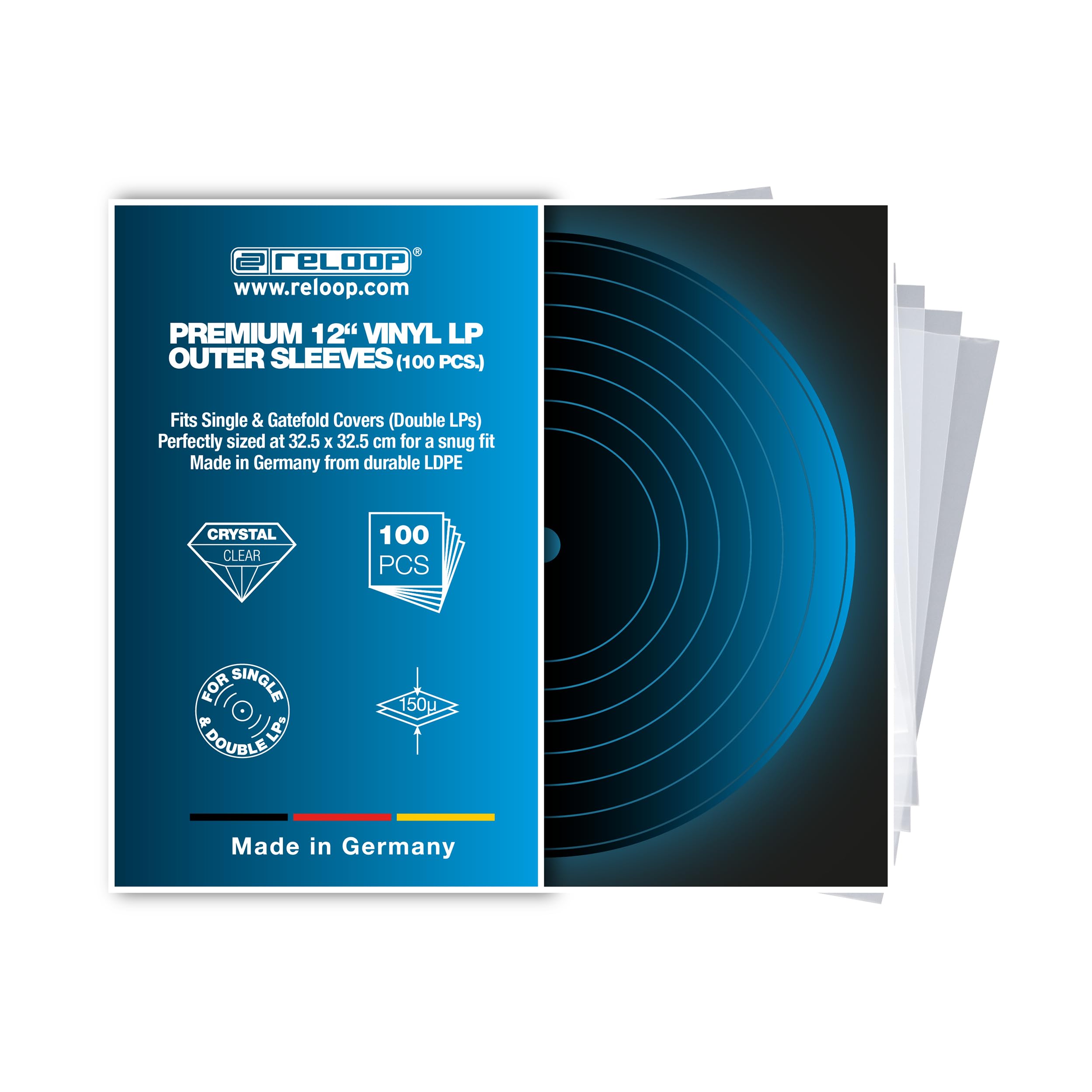 Reloop Premium 12“ Vinyl LP Outer Sleeves(100 pcs.) - Protection premium pour les collections de vinyles