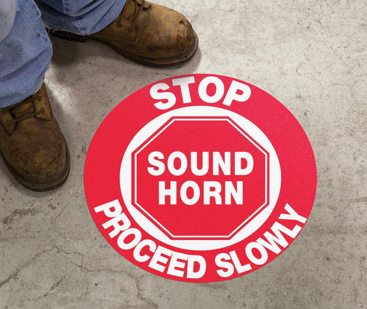 AccuformNMC Floor Sign "Stop Sound Horn Proceed Slowly" Forklift Sign