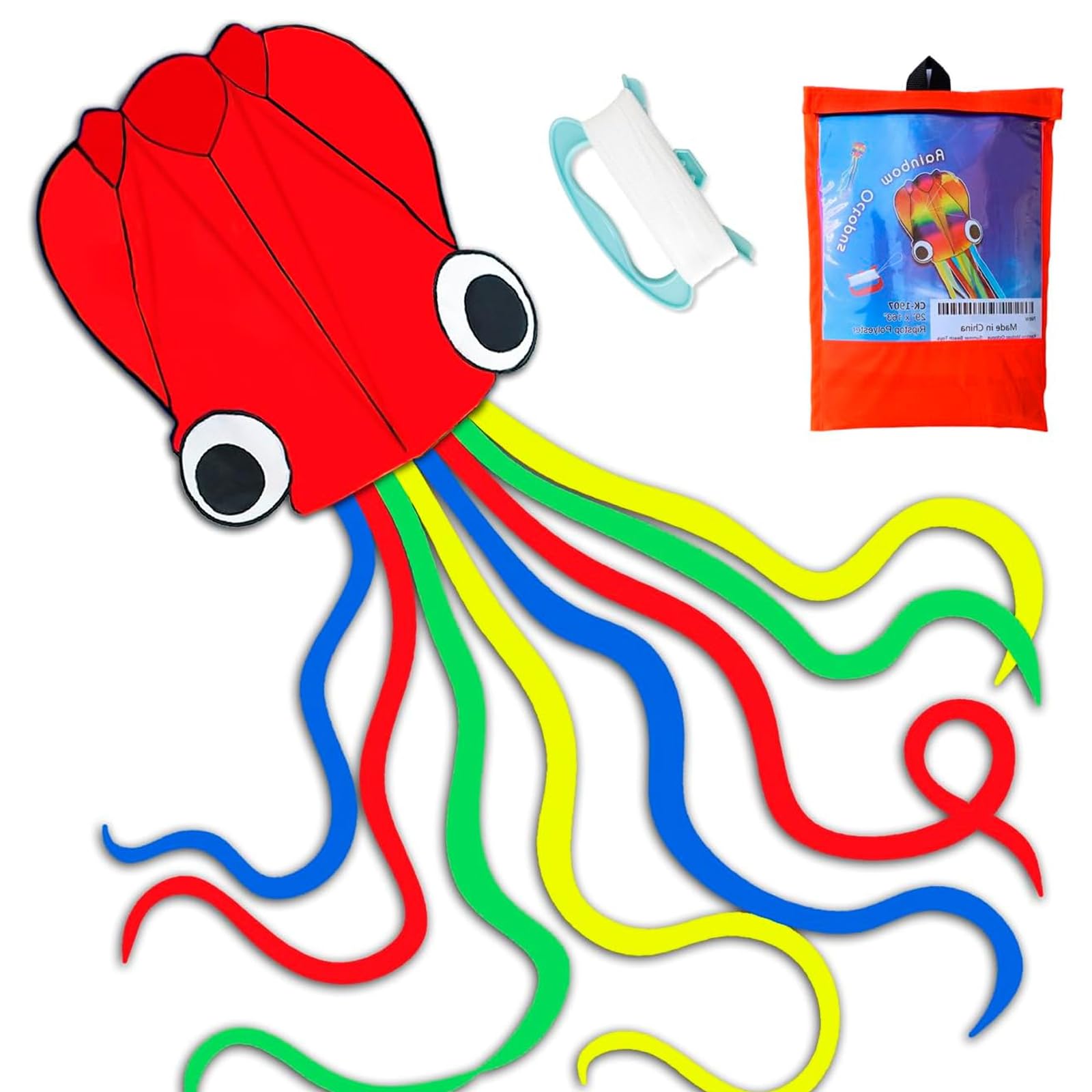 Rainbow Octopus Kite With 100m Flying Line, Lightweight Easy To Fly Kite, Portable Outdoor Beach Game For Park Family Activities