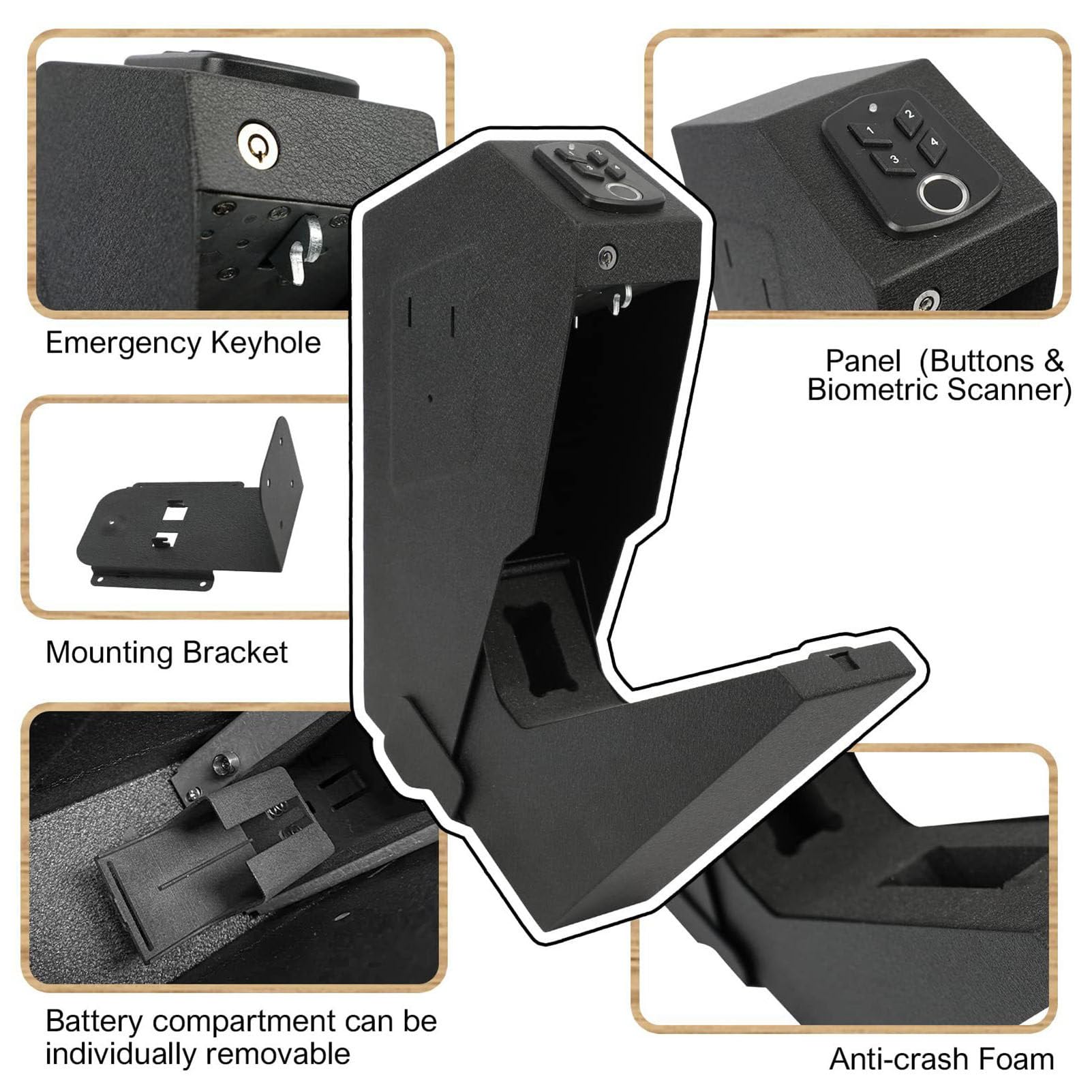 Caja Fuerte Biométrica para Armas con Huella Dactilar - Acceso Rápido, Desplegable para Pistolas, Montaje Único para el Escritorio