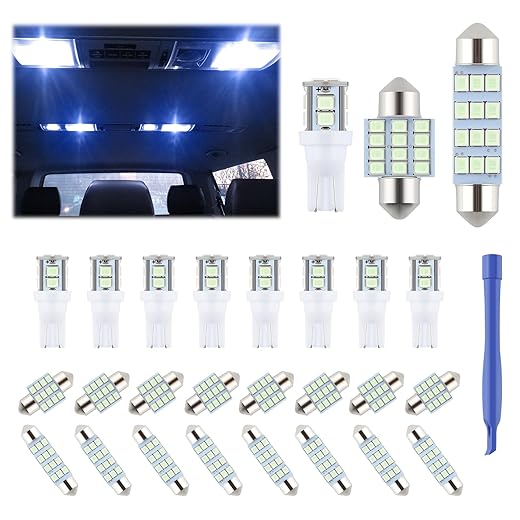 iFunyLED 24 Pieces Dome Light LED Car Interior Bulb Kit Set 194 T10 DE3175 578 211-2 212-2 31mm 42mm Festoon Bulbs Interior Replacement Lights for Car Trunk Map License Plate Door Courtesy - Ice Blue