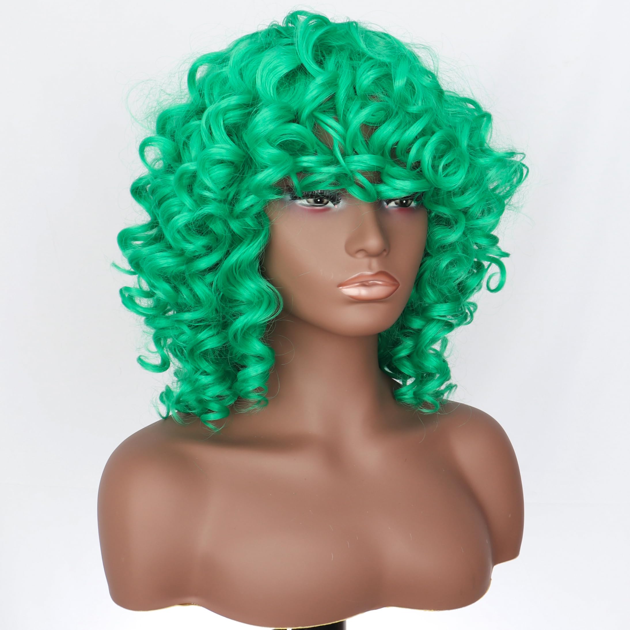 PORSMEER Curly Afro Wigs for Women Natural Synthetic Hair Kinky Big Wave Bob Green Wig for Halloween Cosplay Movie Costume/Daily Wear - Image 4