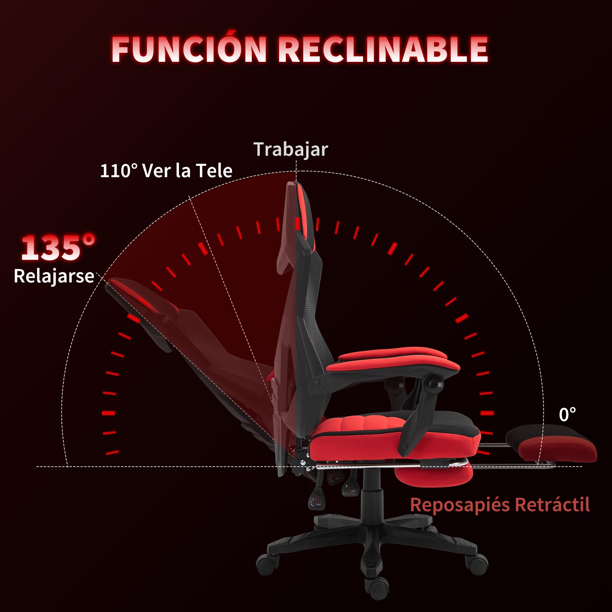 Vinsetto Silla Gaming Giratoria de Malla con Reposapiés Retráctil Rojo