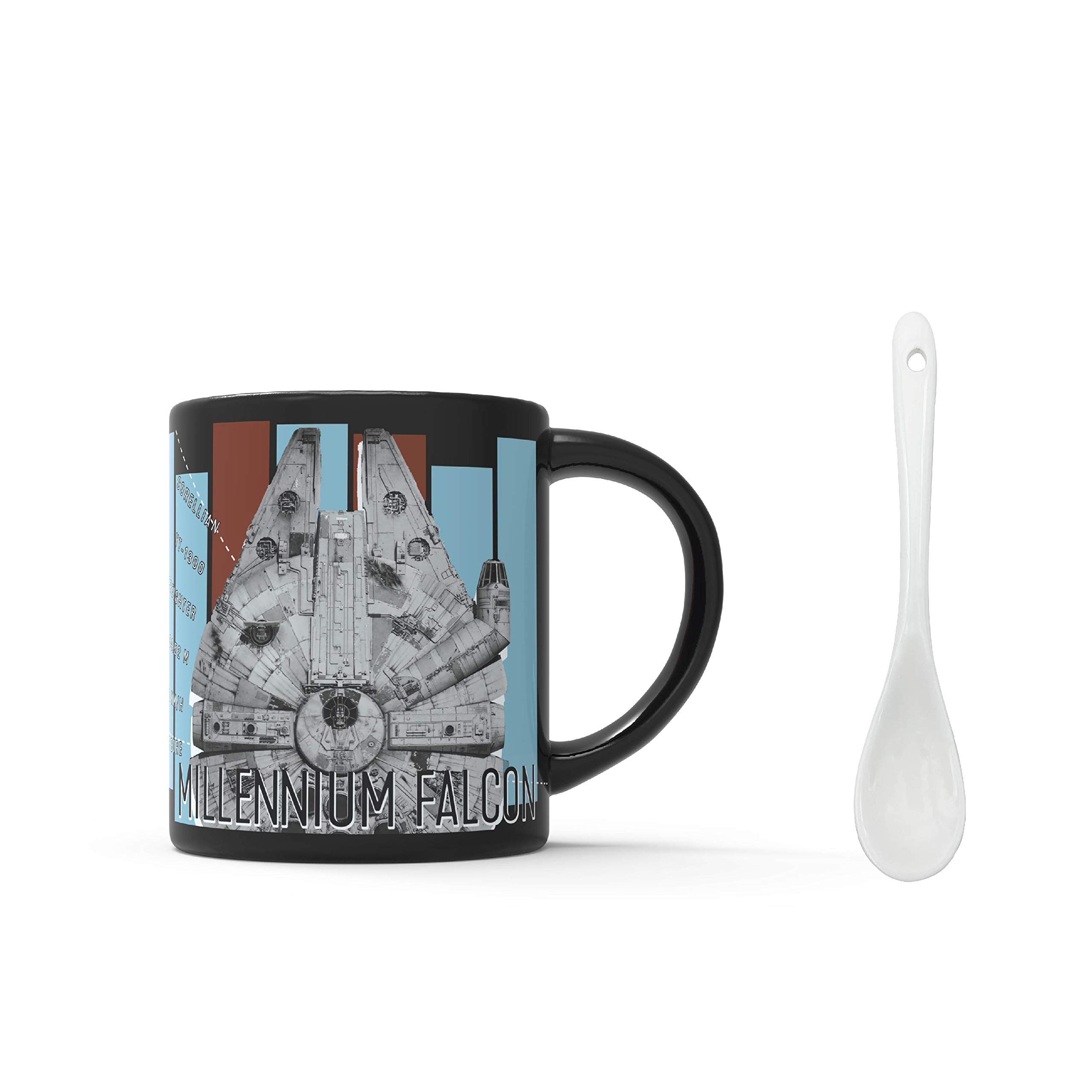 Zak Designs Star Wars Ep4 Unique 3D Character Sculpted Ceramic Coffee Mug with Ceramic Spoon, Collectible Keepsake and Wonderful Coffee Mug (16 oz, Millennium Falcon, BPA-Free)